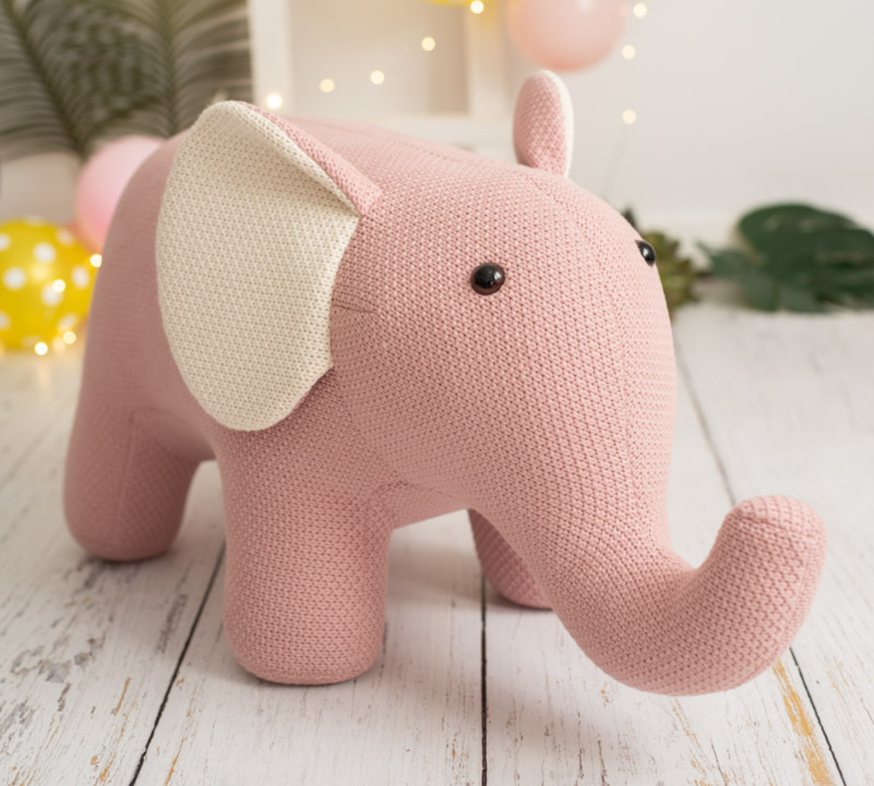 Elefant Maxi Plüschtier Baumwolle Holz Rosa