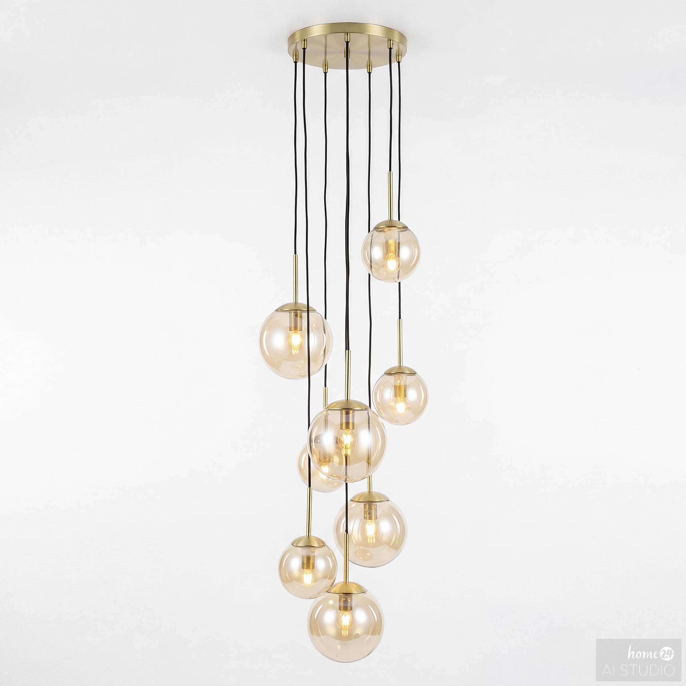 Dimo Pendelleuchte 8-flammig Eisen Farbglas 