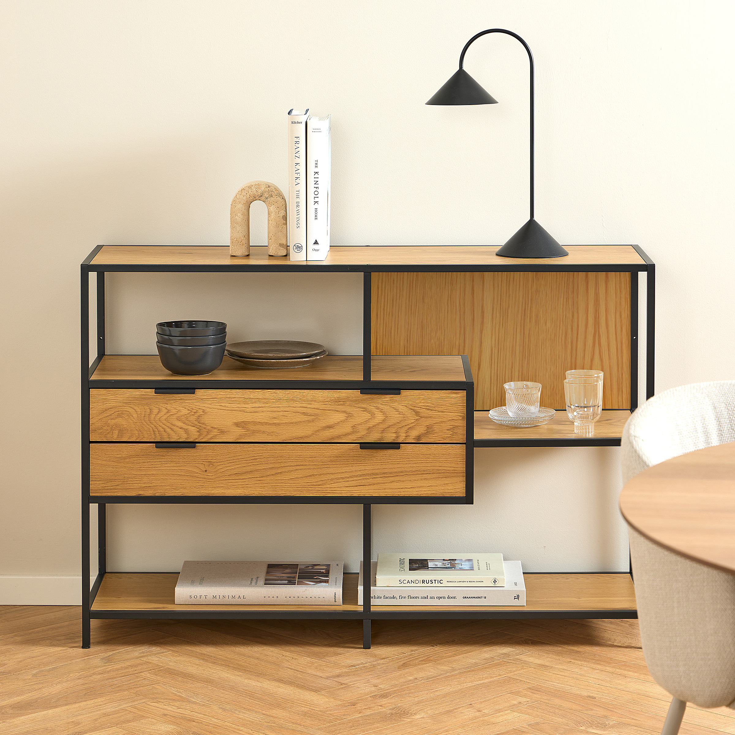 Coogee Shelf with Drawers Teak 114 cm