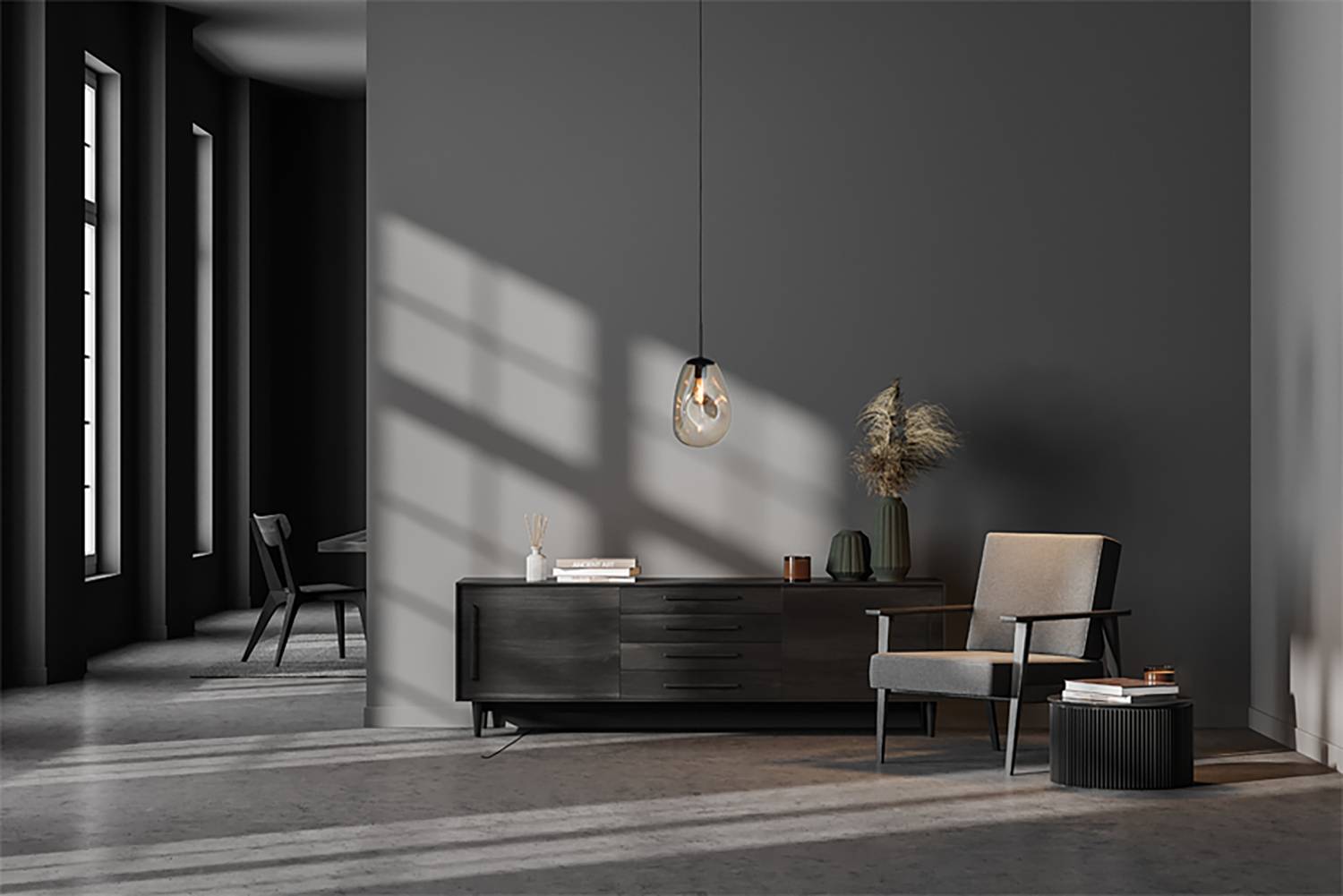 1-Light Pendant Light Lava Powder-Coated Steel Glass