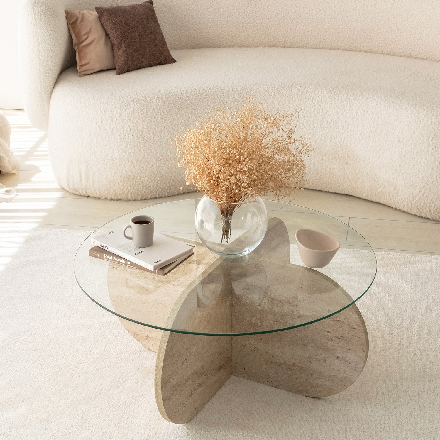 Bubble Couchtisch Sicherheitsglas Steinoptik Ø 75cm