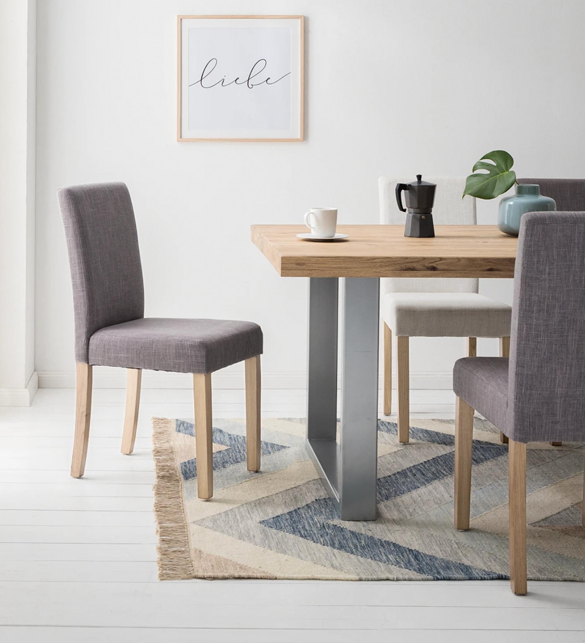 Upholstered chair Nella II linen fabric grey set of 2