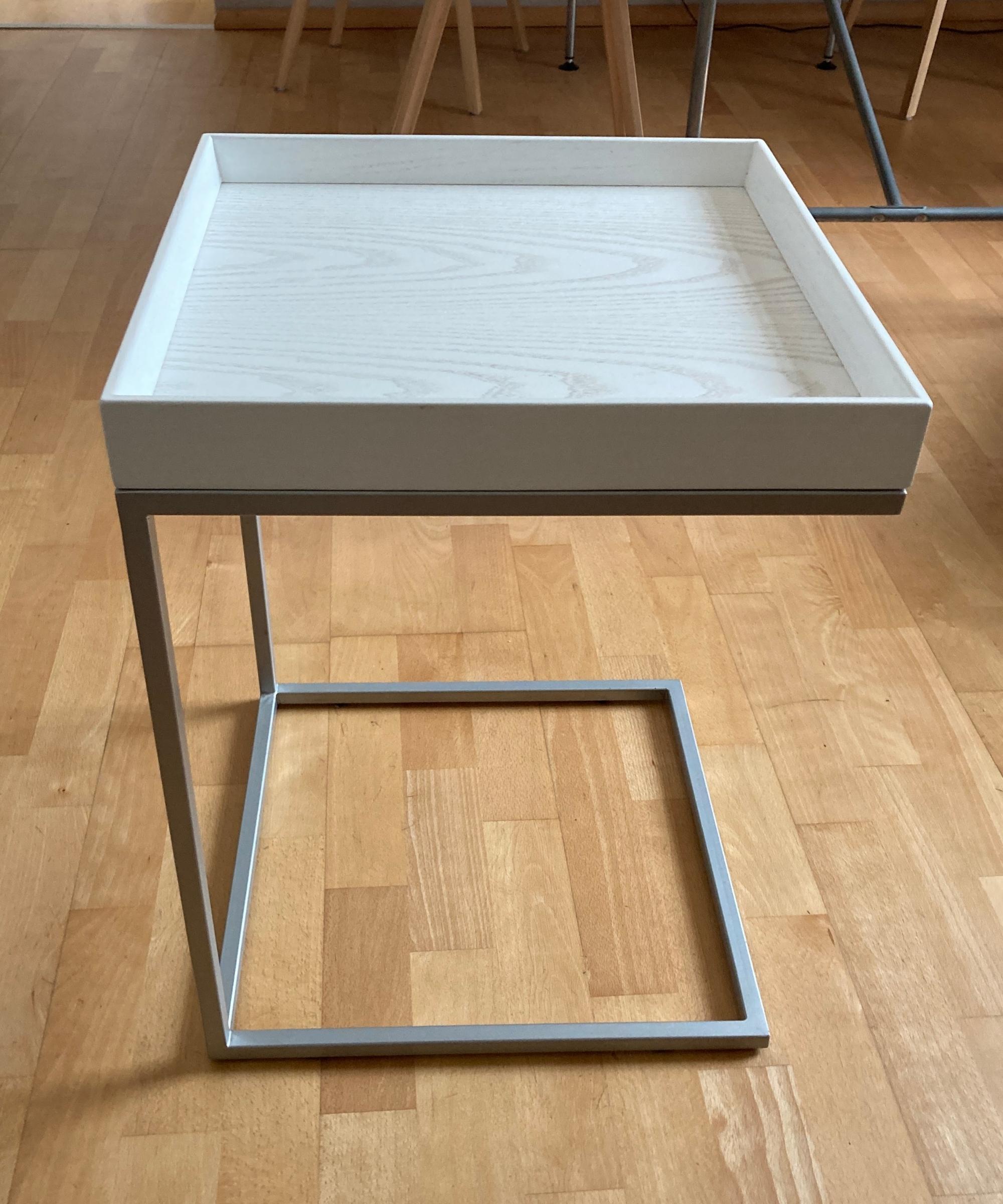 Beistelltisch Pizzo 40 aus Edellstahl und Holz Weiß