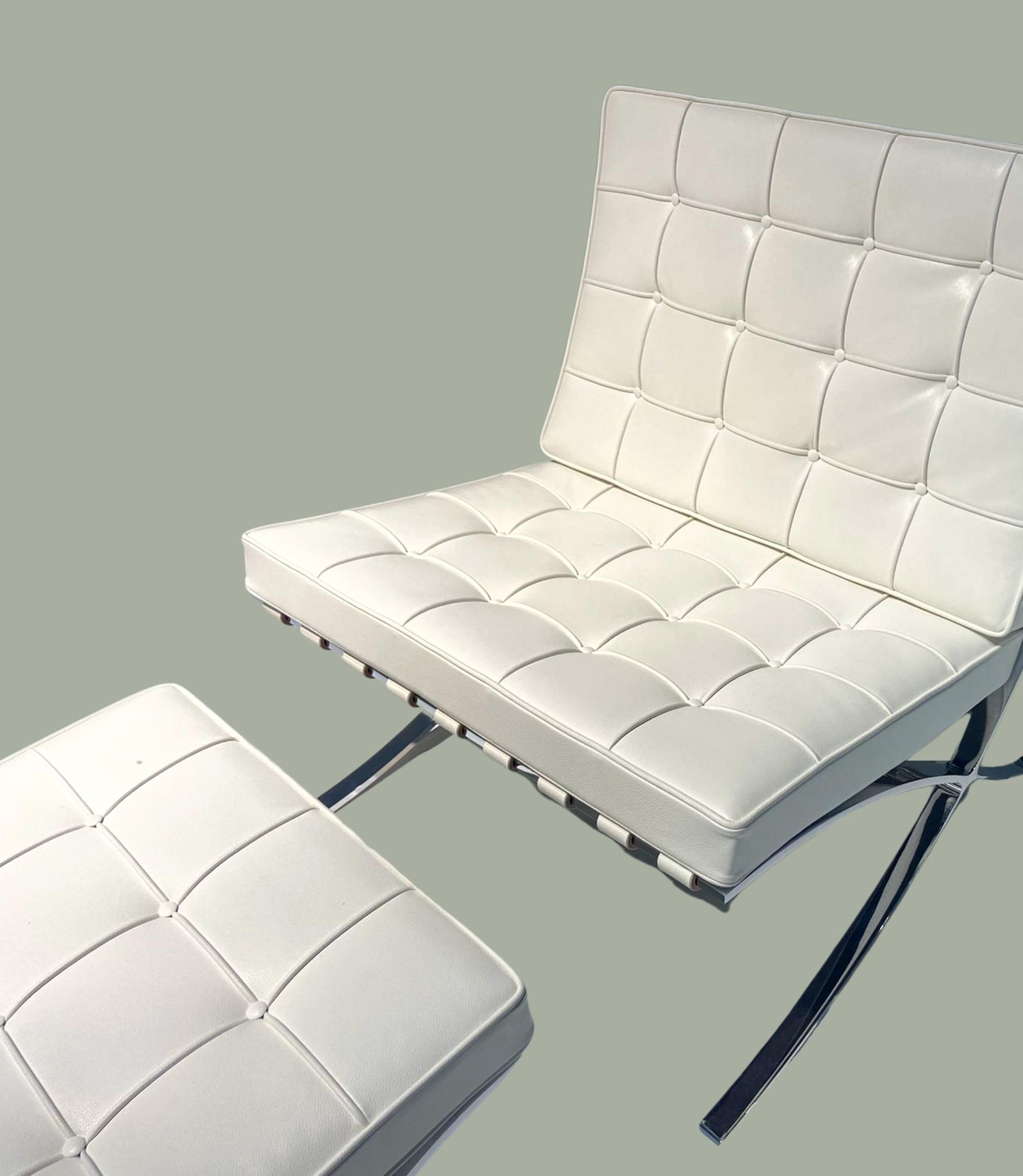 Original Barcelona Sessel mit Hocker Sabrina Leder Weiß