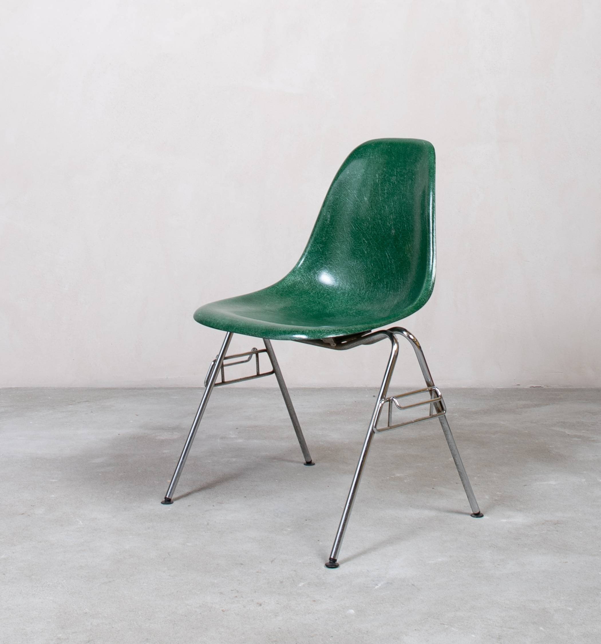 Eames Fiberglass Side Chair by Herman Miller Cadmium Green
