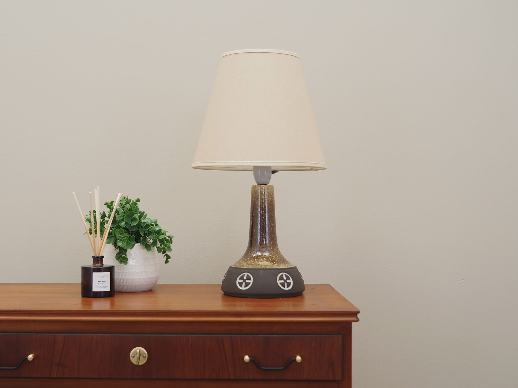 Vintage Table Lamp Ceramic Textile Beige 1960s