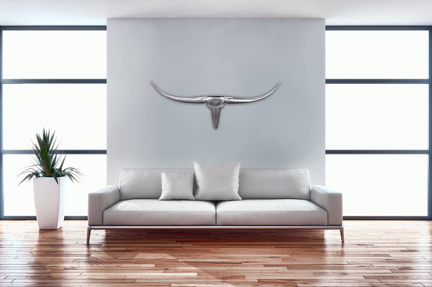 Bull Wanddeko Aluminium Silber