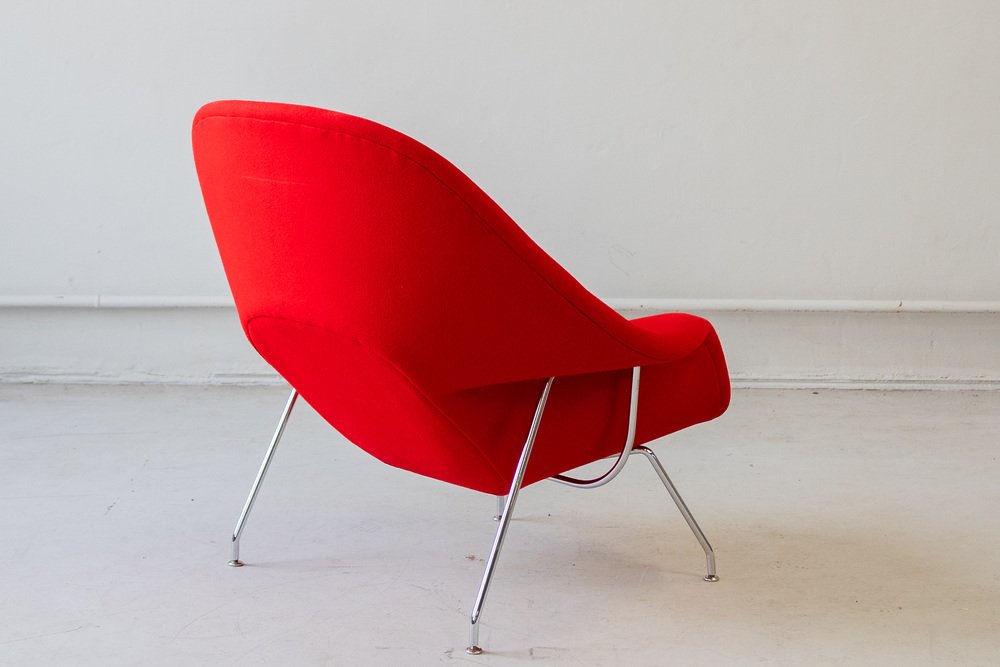 2x Vintage Eero Saarinen Womb Chair Sessel Wolle Stahl Rot