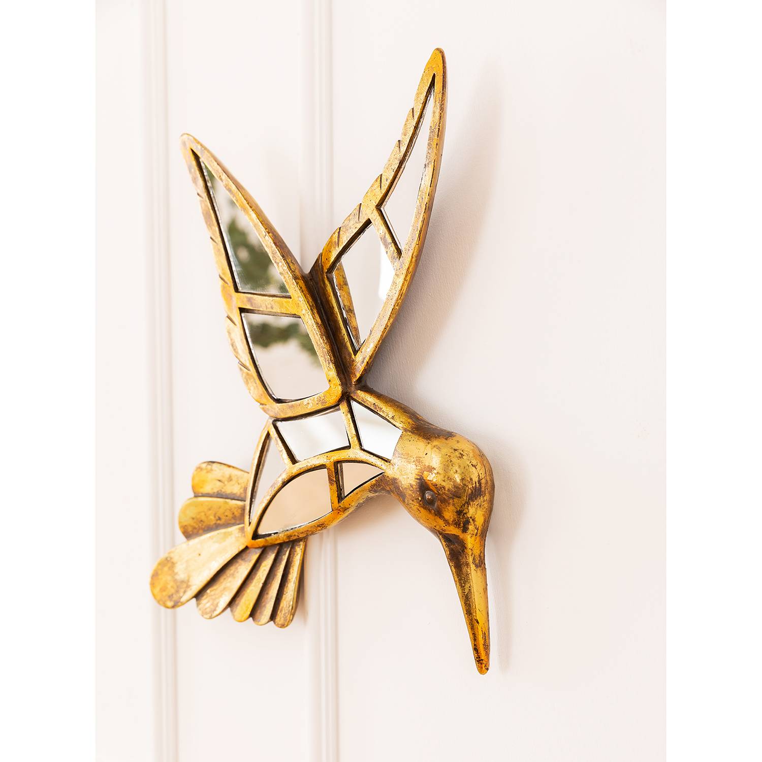 Hummingbird Wall Decoration Mirror Gold Glass Stone