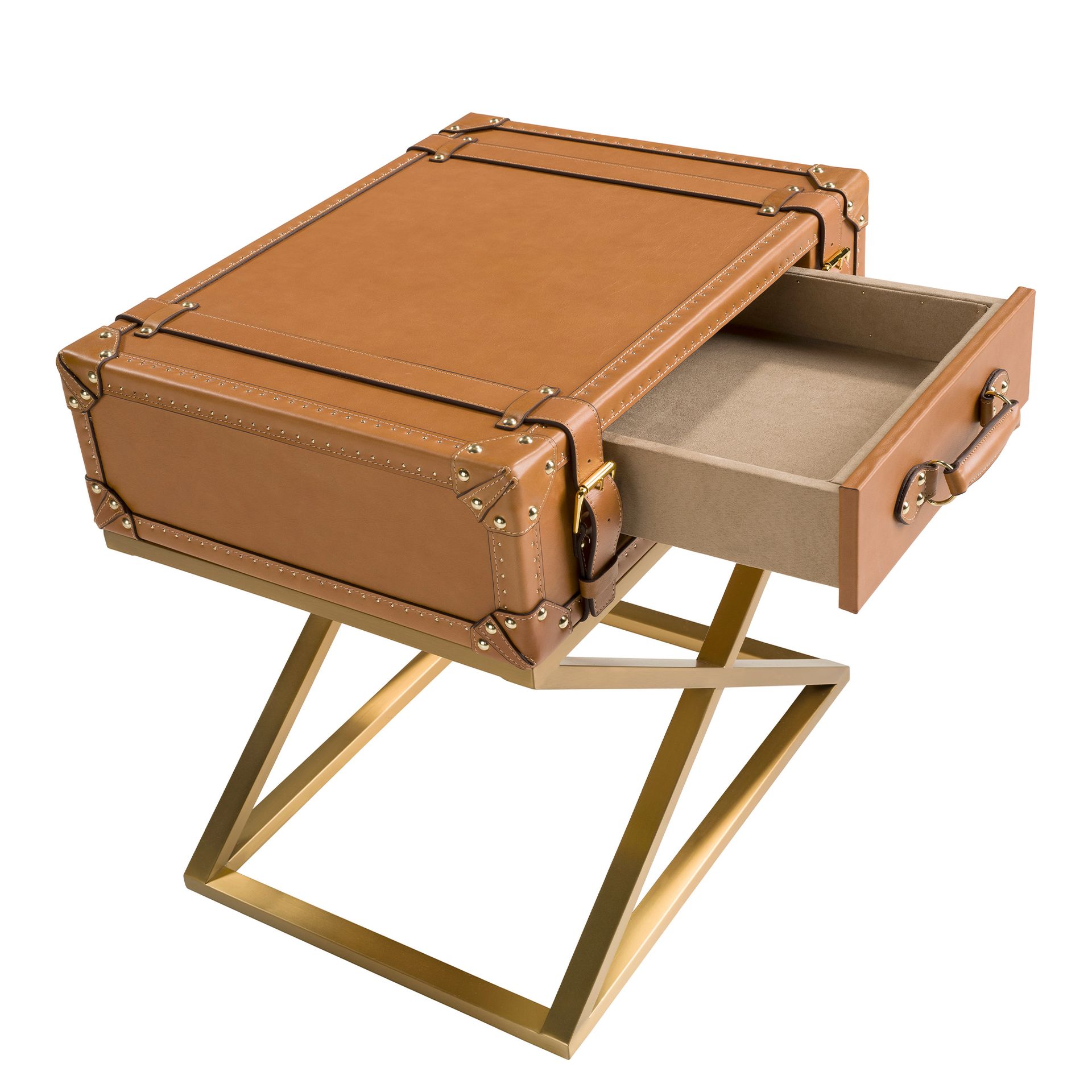 Eckbeistelltisch Leder Braun