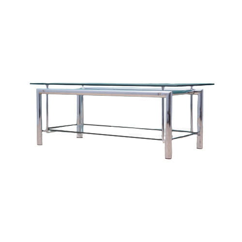Vintage Coffee Table Glass Metal Transparent 1970s