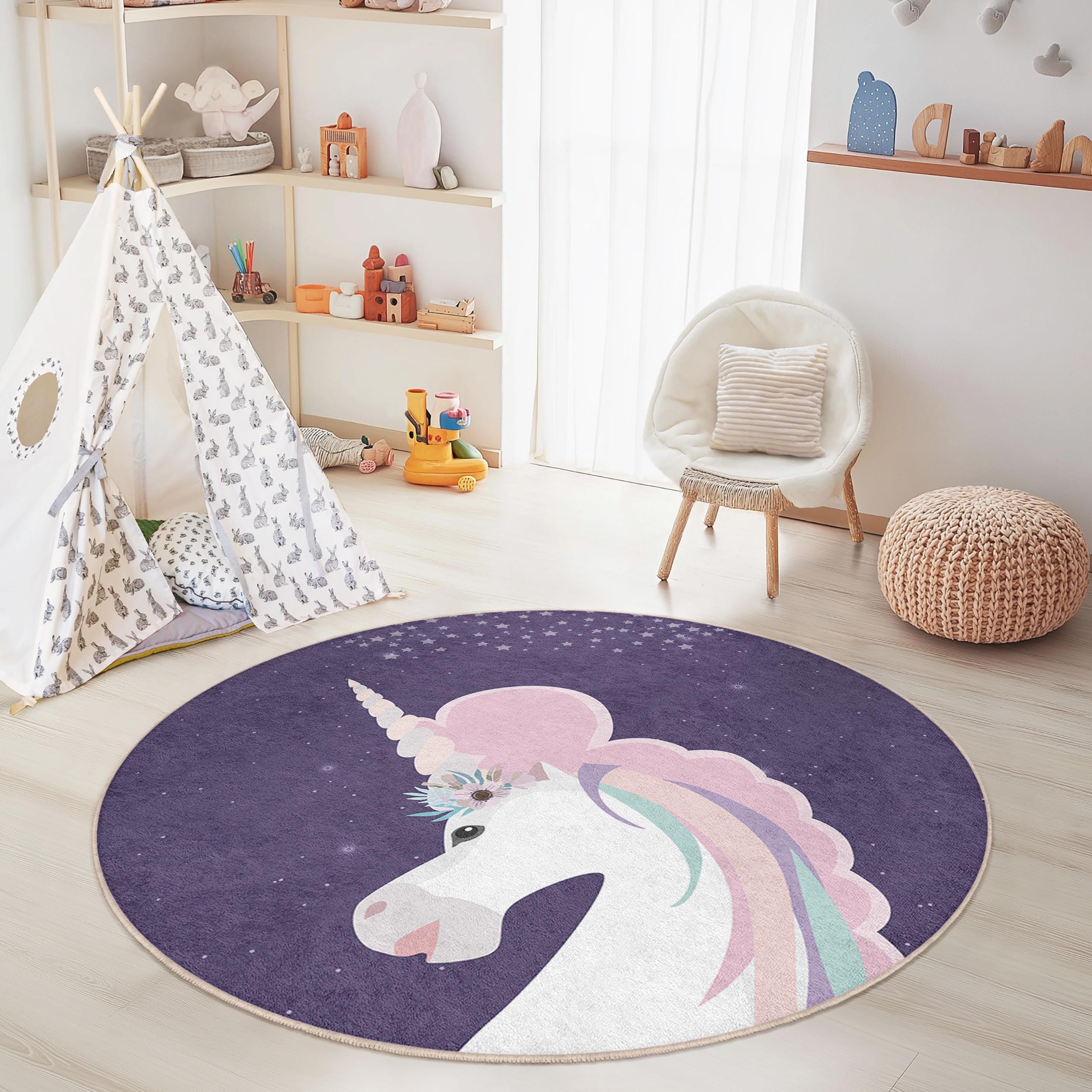 Magical Unicorn Children's Rug Multicolored ⌀180cm