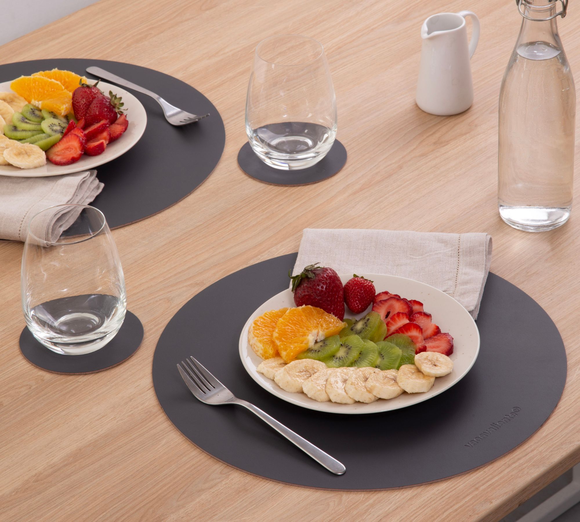 Rundes Tischset Ruca 100% Recyceltes Leder Grau