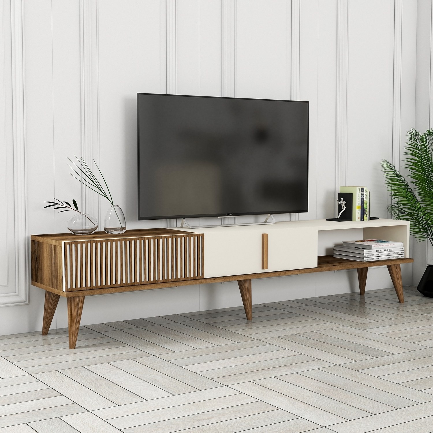 Milan TV Stand Walnut Brown Cream