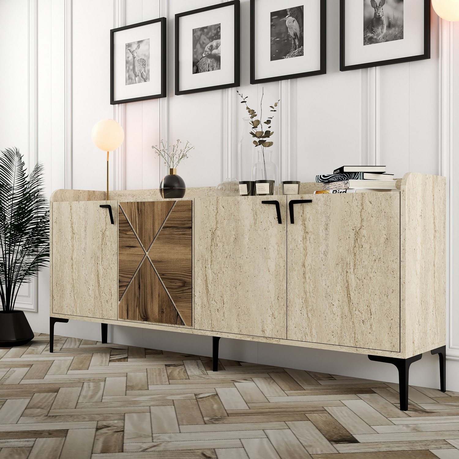 Venedik Sideboard Walnussbraun Steinoptik