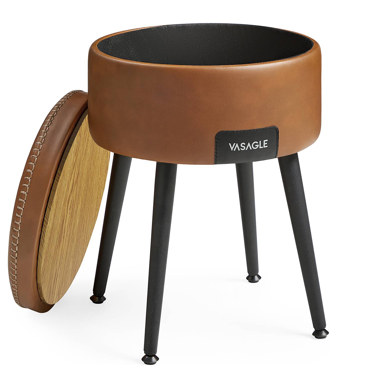 Mangelo Polsterhocker Mit Stauraum Cognac Schwarz