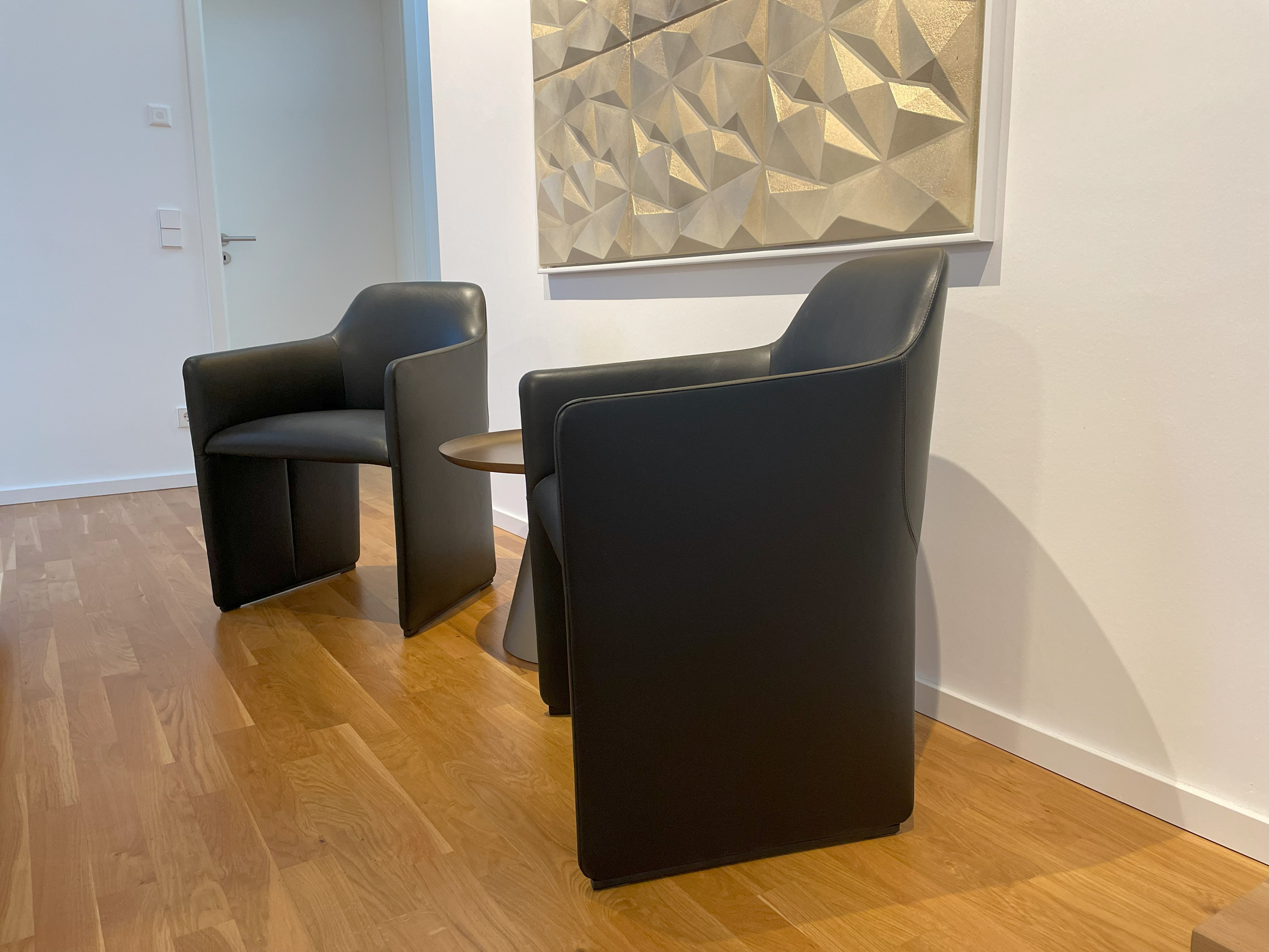 2x 525 Foster Walter Knoll Armchair with Armrests Leather Black