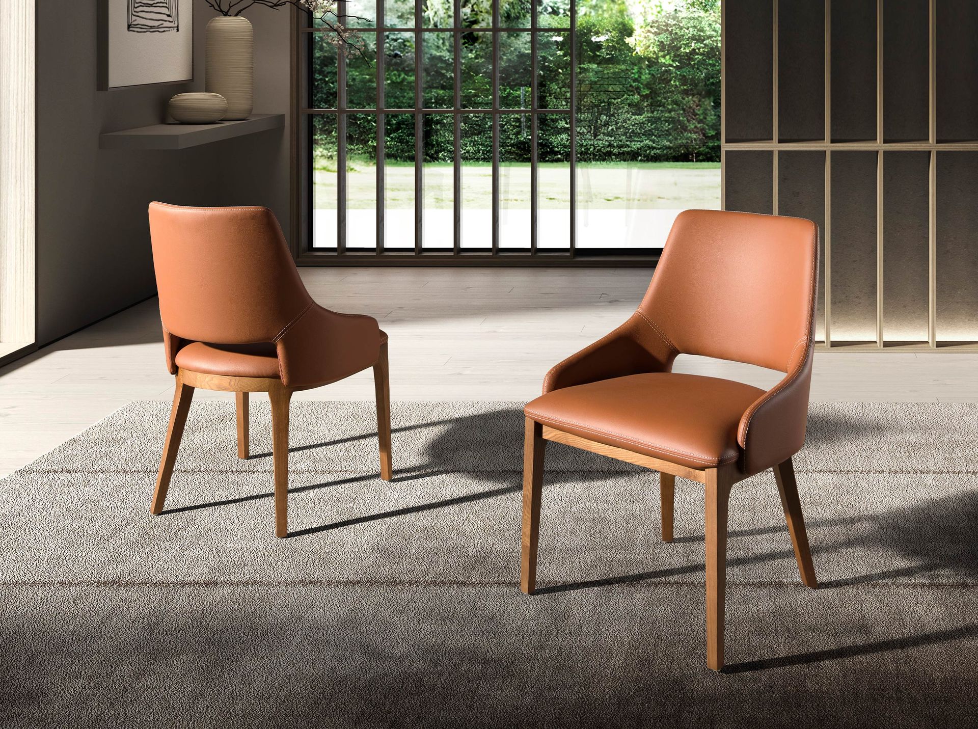 Dining chair faux leather brown