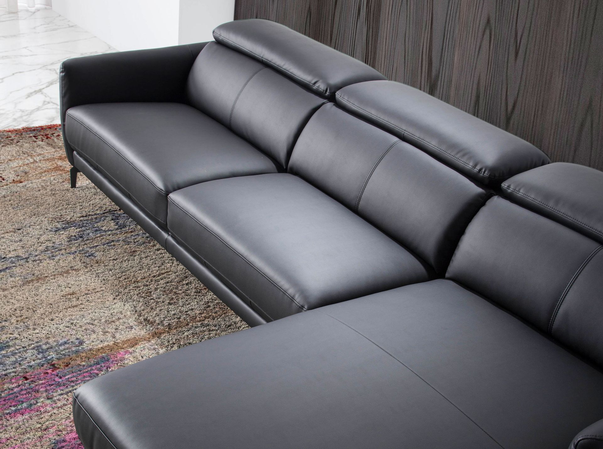 Sofa 4-Sitzer Récamiere Rechts Leder Schwarz