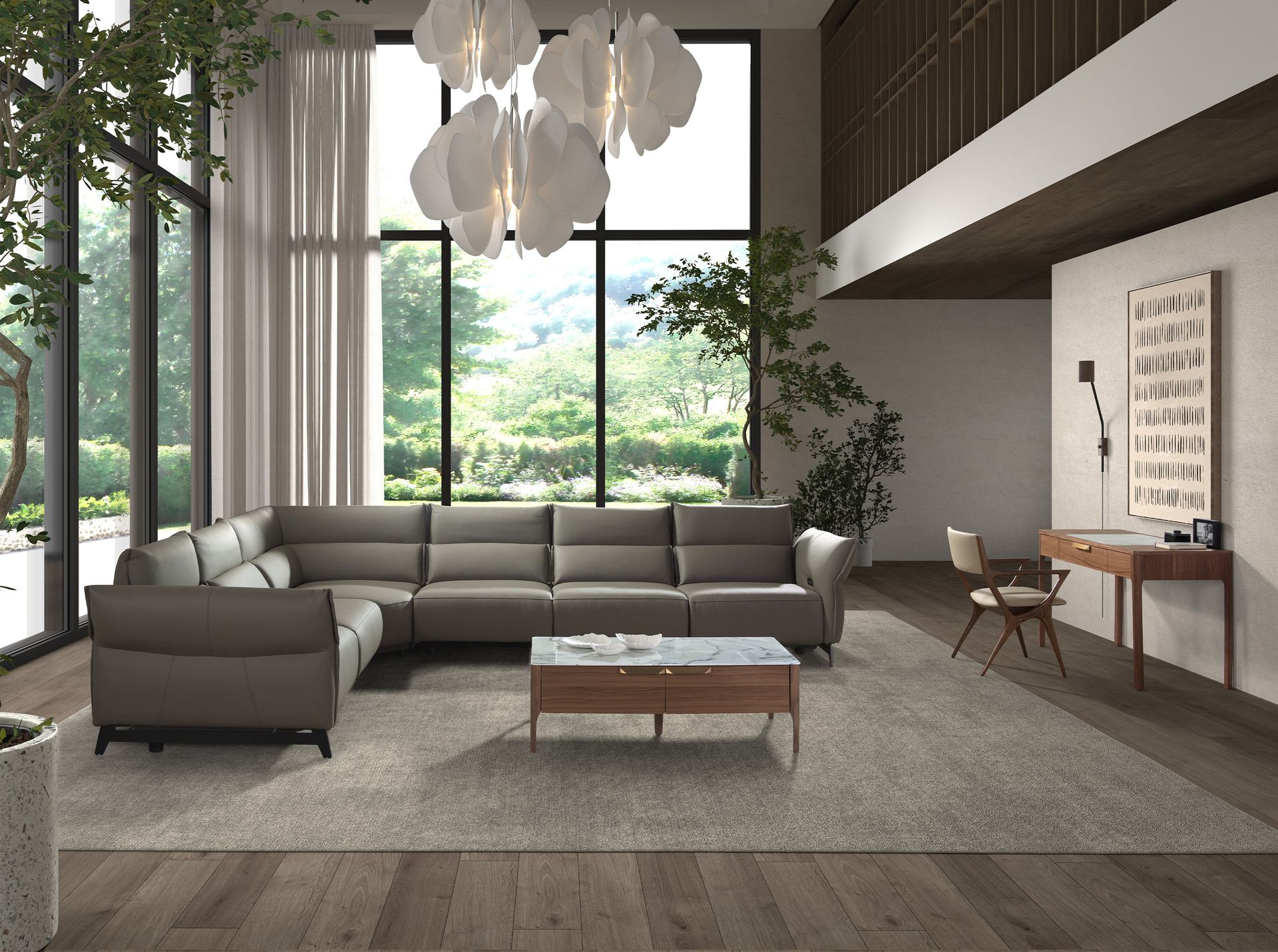 Rectangular coffee table Walnut wood Marble look