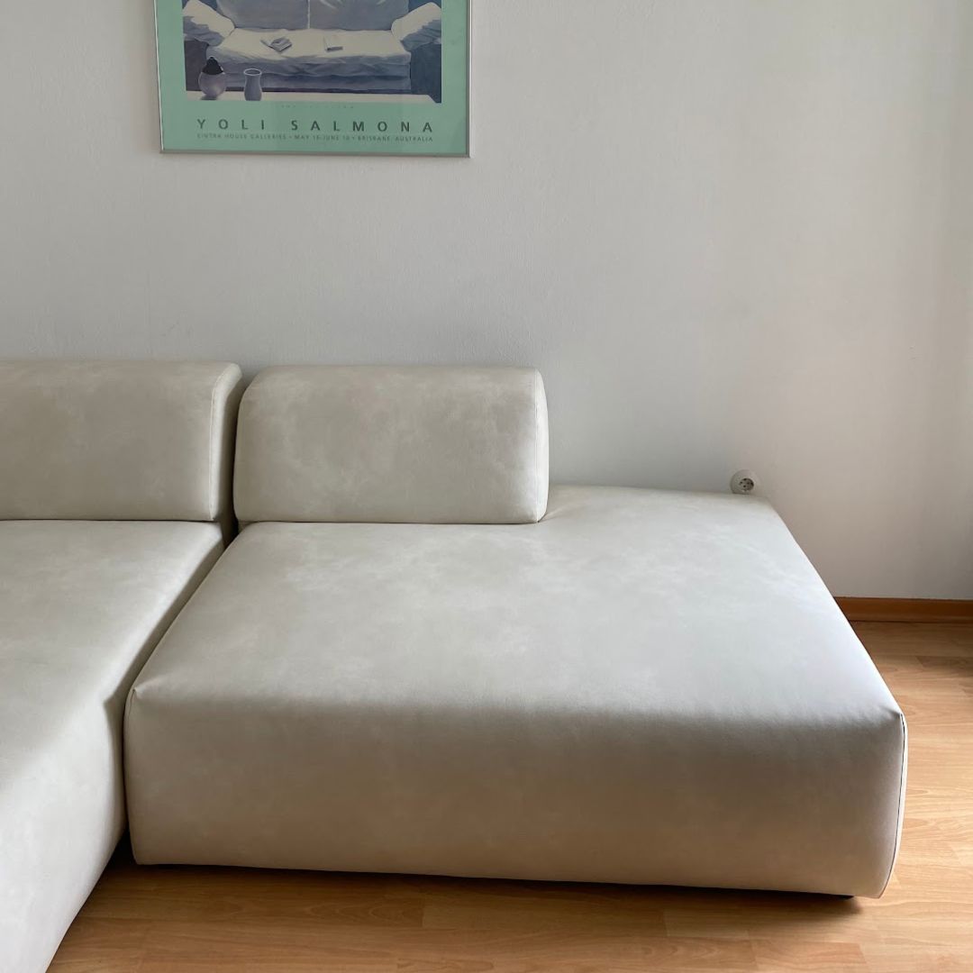 Pyllow Sofa Récamiere Links Kunstleder Creme Weiß