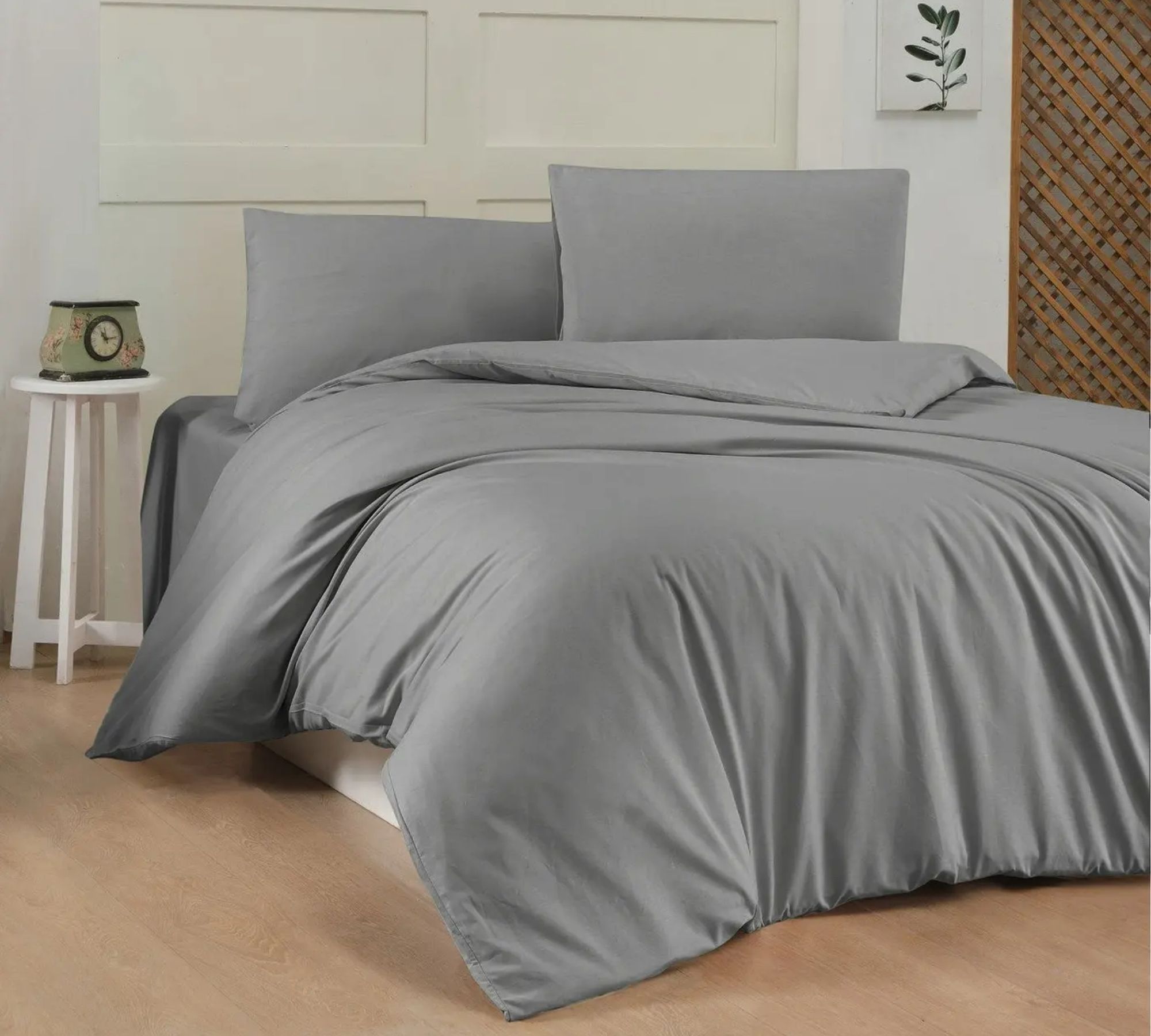 Bed & Pillowcase Cotton Dark Grey 135 x 200