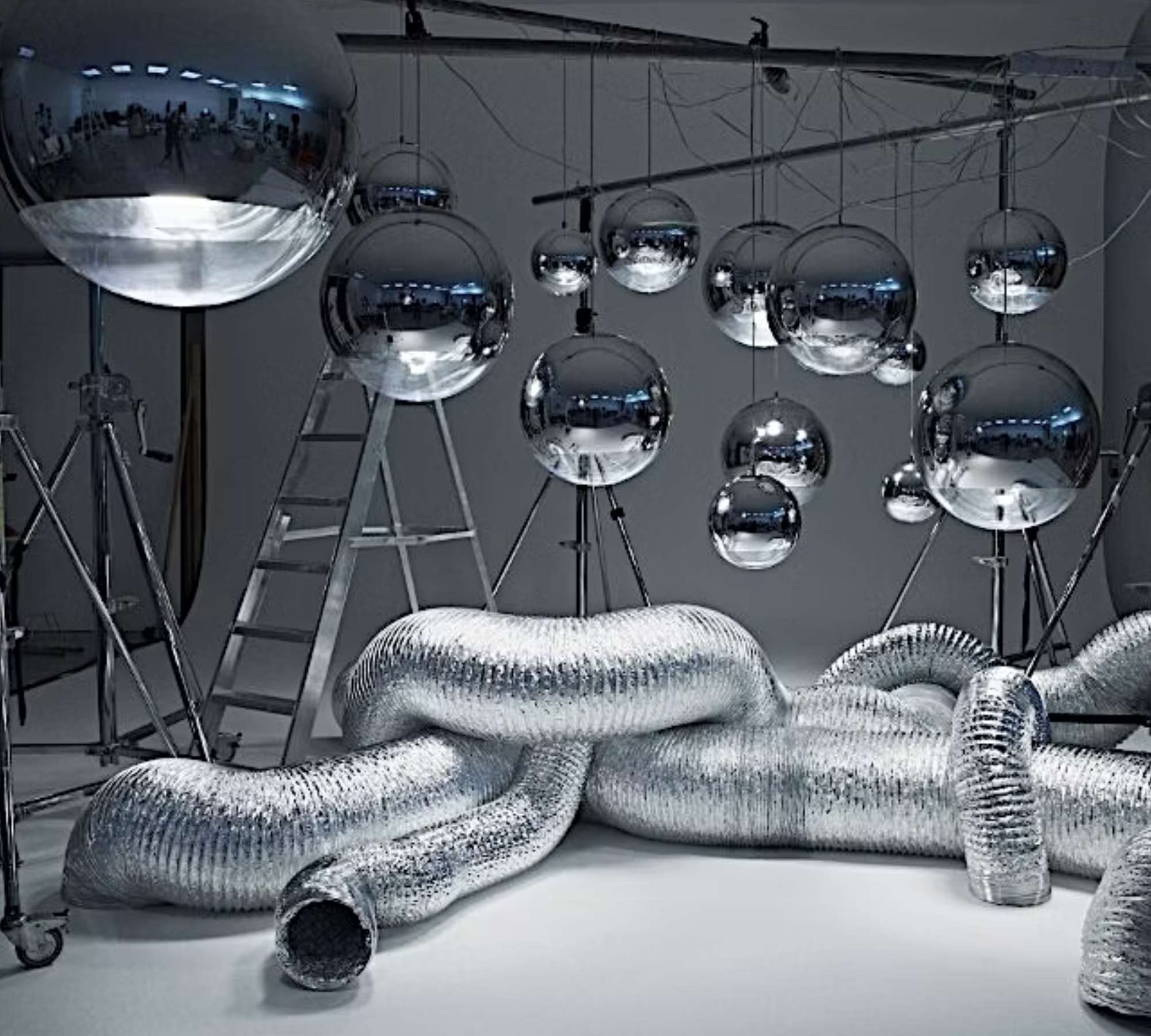 Mirror Ball LED Pendelleuchte Kunststoff Metall Silber