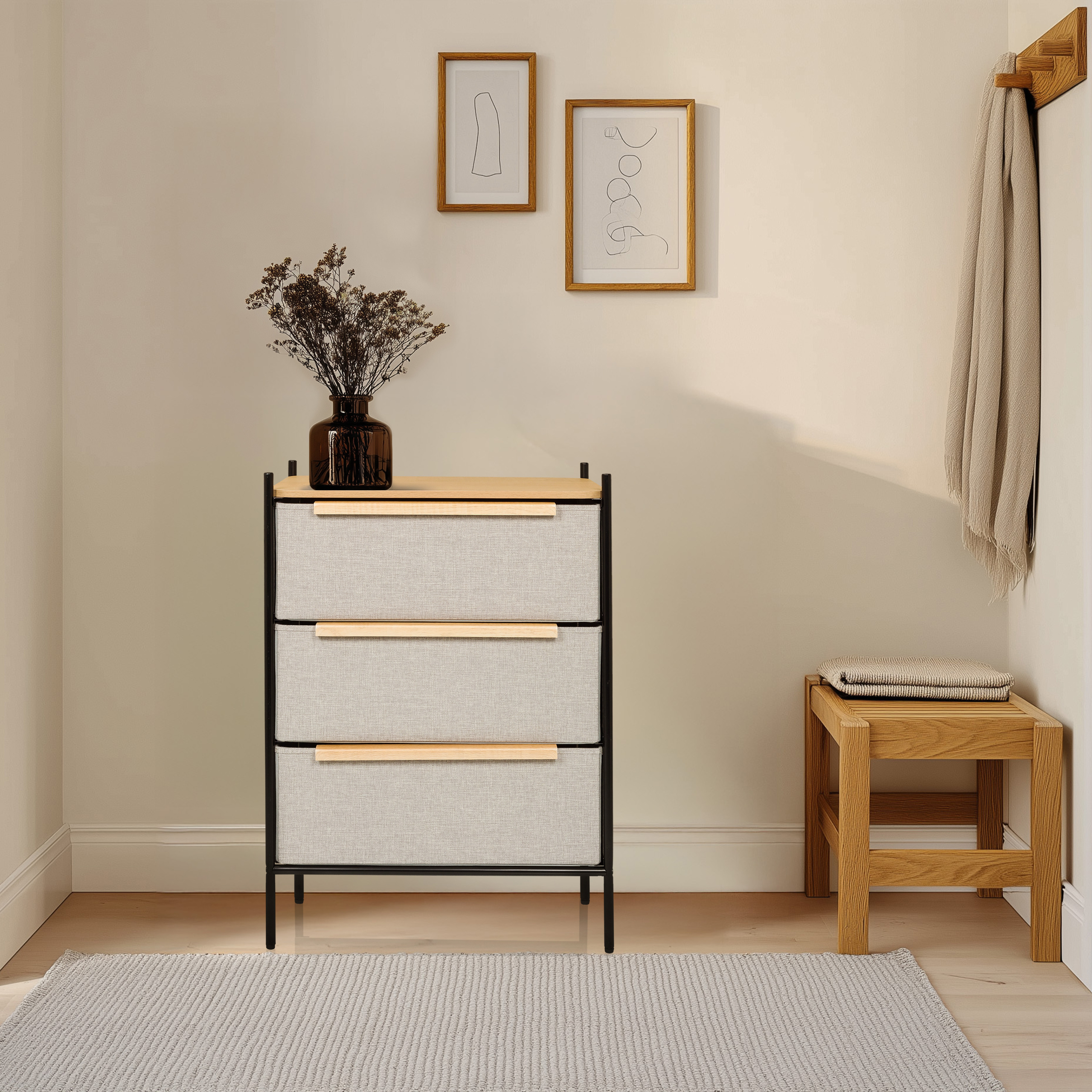 Chest of drawers STUVAR 58x40x79cm 3 drawers taupe hjh LIVING