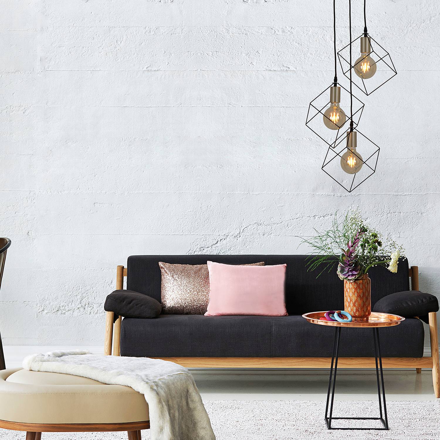 Pendant lamp Canto Aluminum 3-light Black