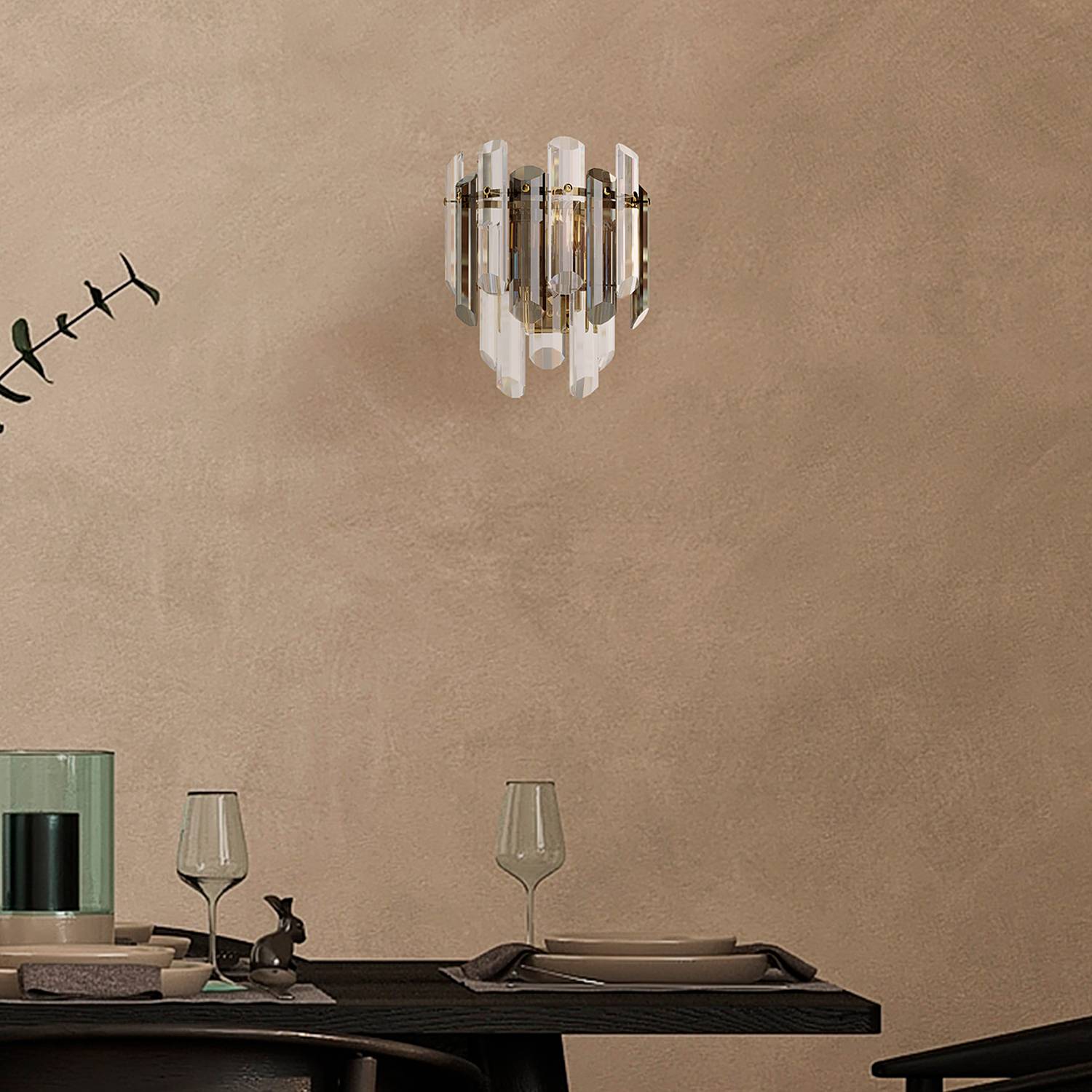 2-Flammig Flare Wandleuchte Kristallglas Mischmetall 