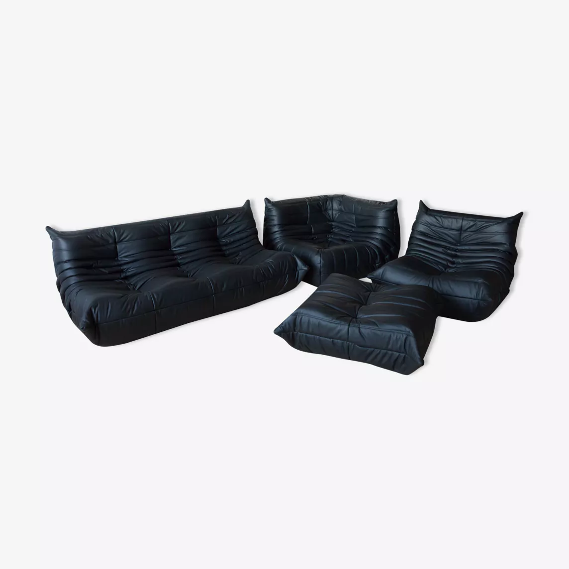 Set Lounge Togo 4 pezzi Pelle Madras Nero