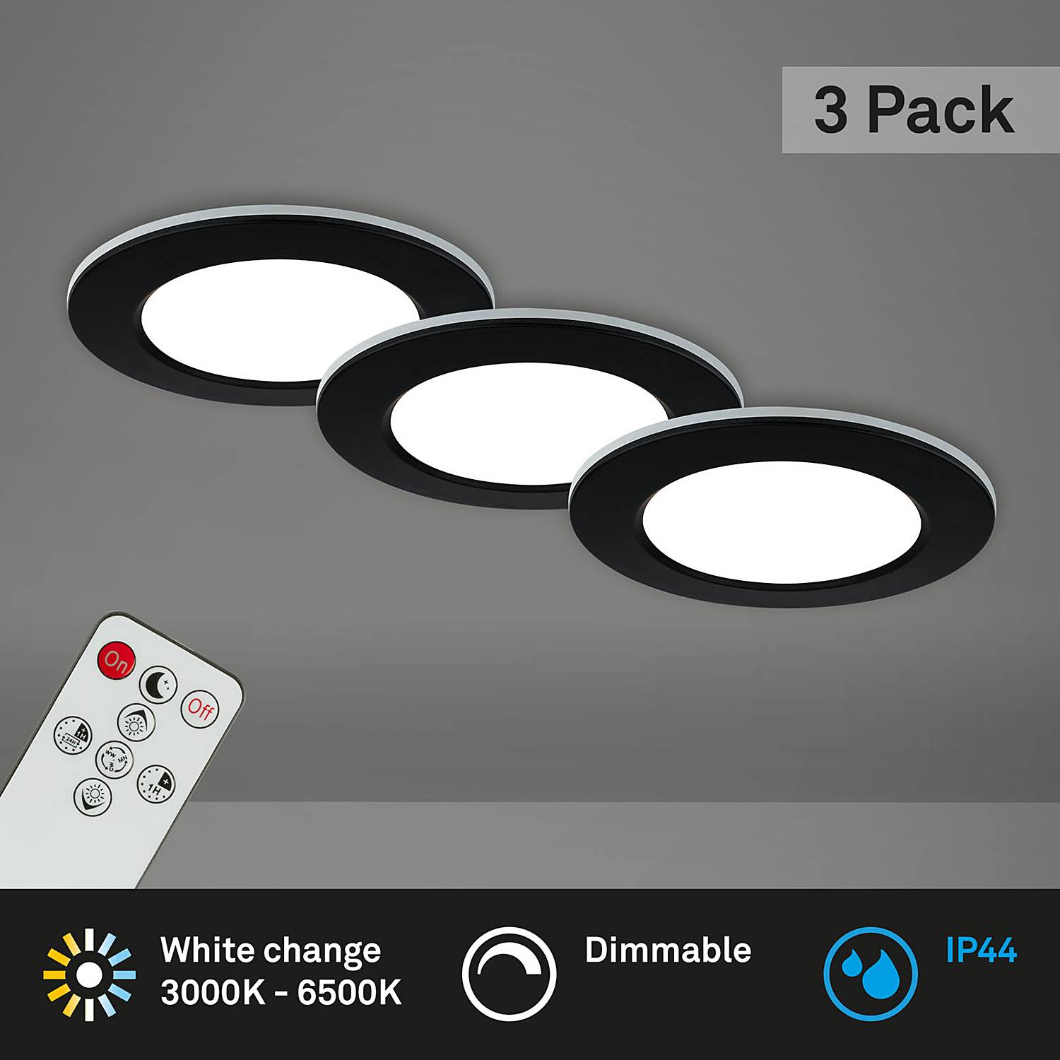 3x LED-Einbauleuchte Fungo Schwarz