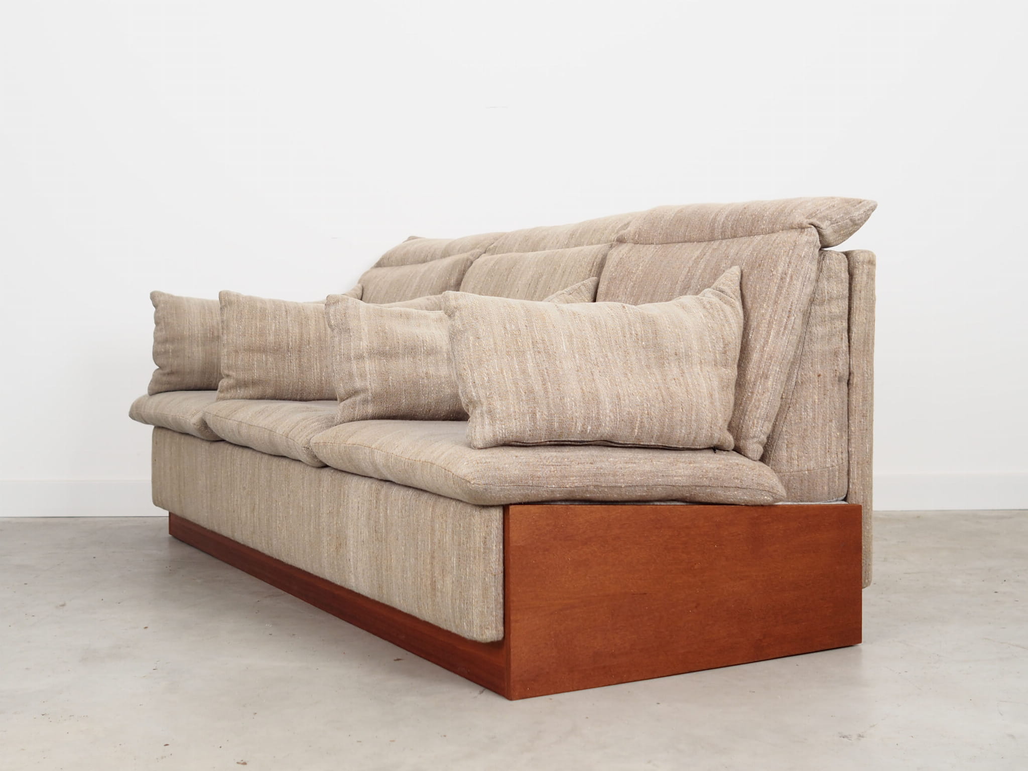 Vintage Sofa 3-Seater Teak Wood Textile Grey 1970s