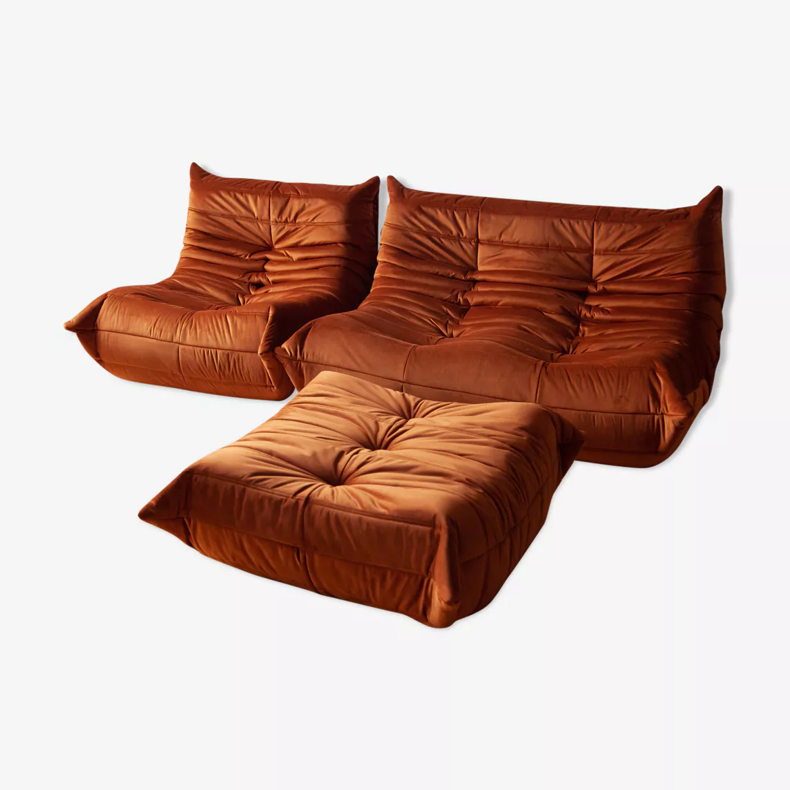 Togo Lounge Set 3-pc. Velvet Amber-Orange