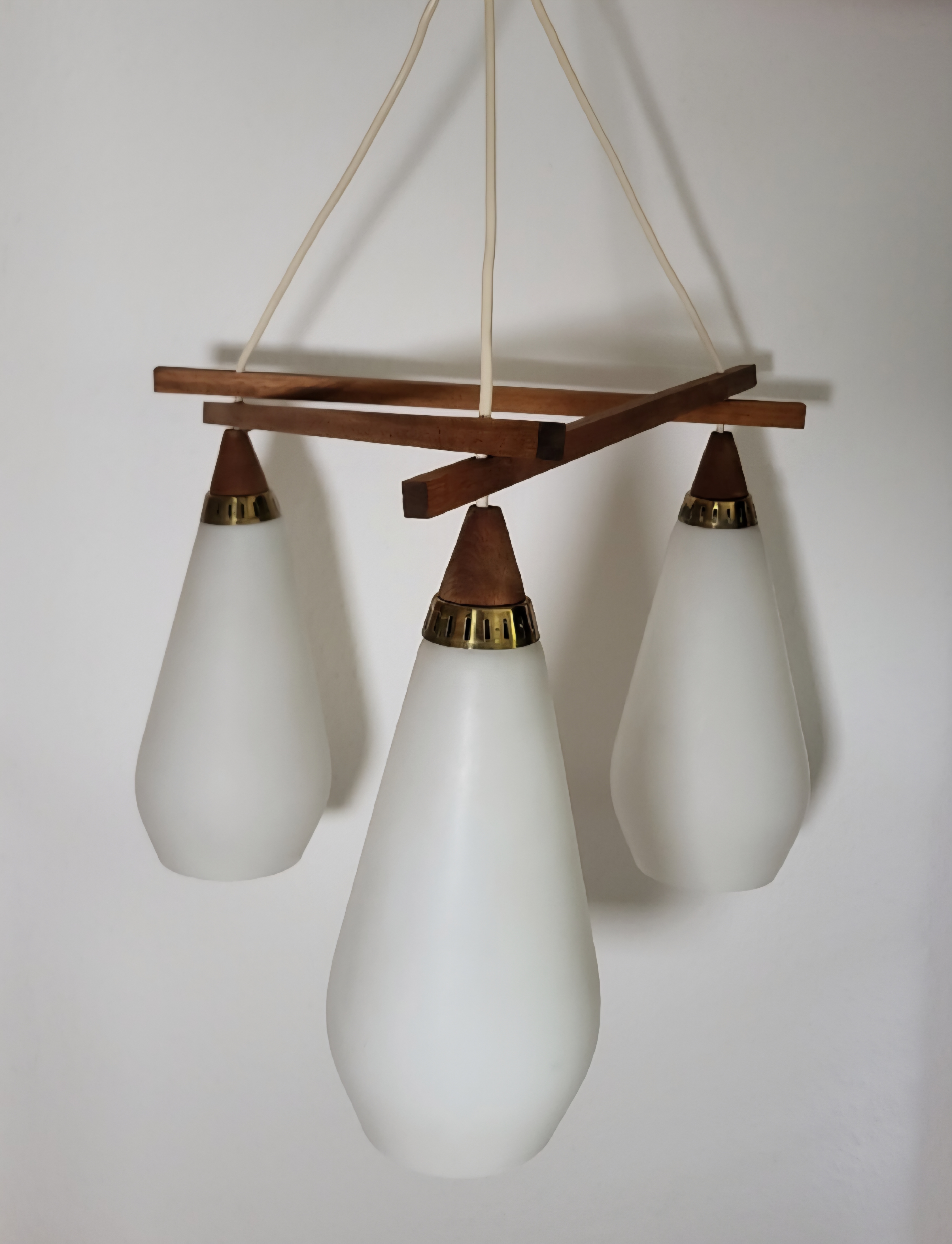 Wand- und Pendelleuchte-Set Teakholz Opalglas