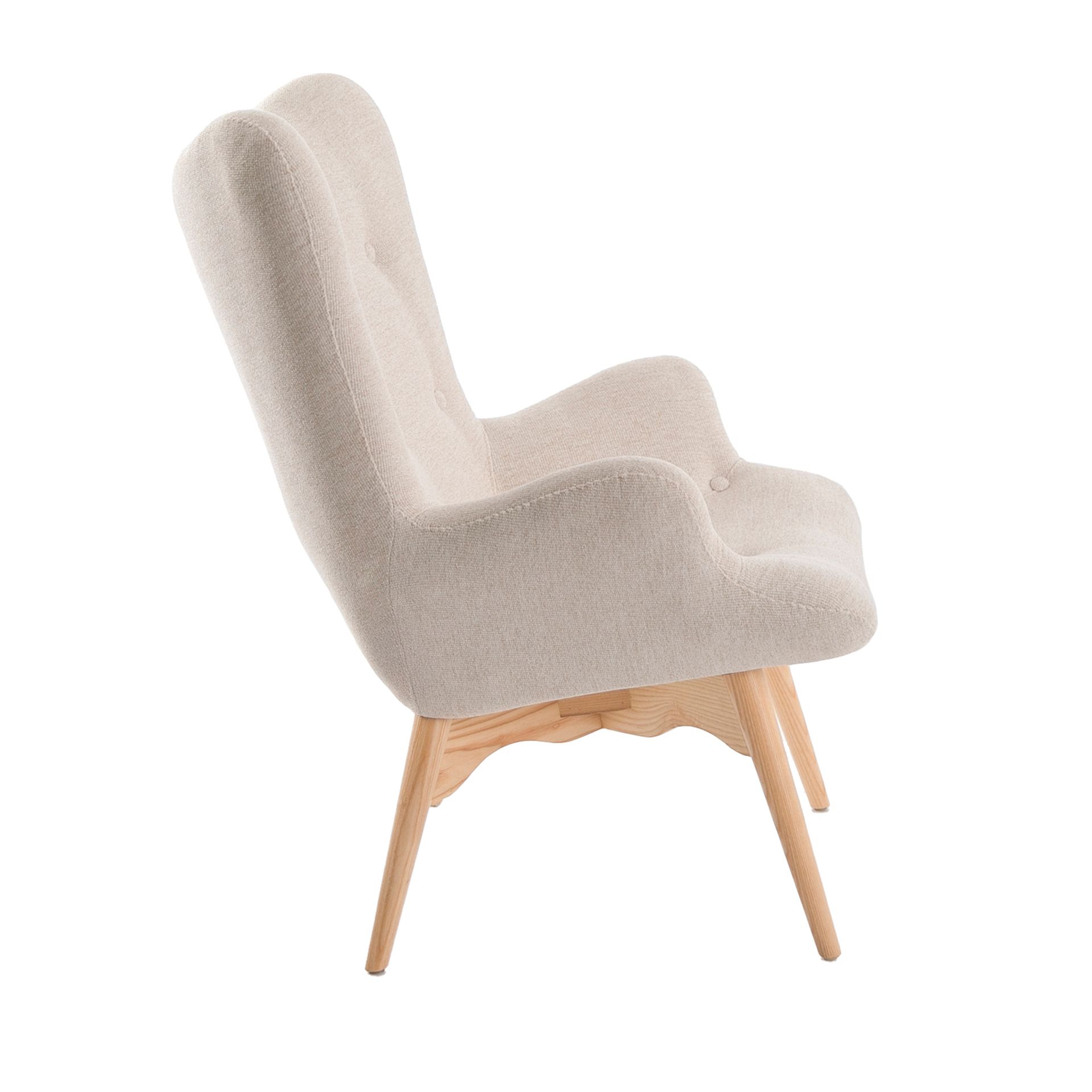 Armlehnsessel mit Eschenholzbeinen Textil Beige