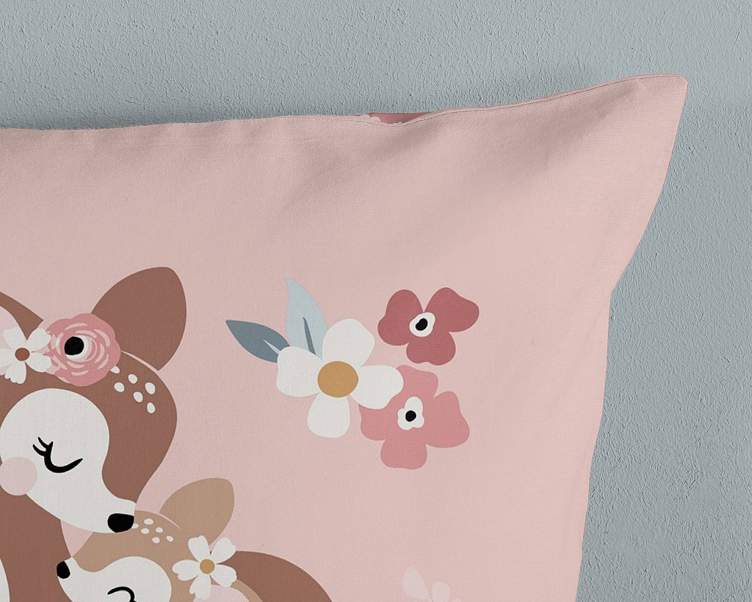 Rehkitz Kinderbettwäsche Kissen Baumwolle Pink 