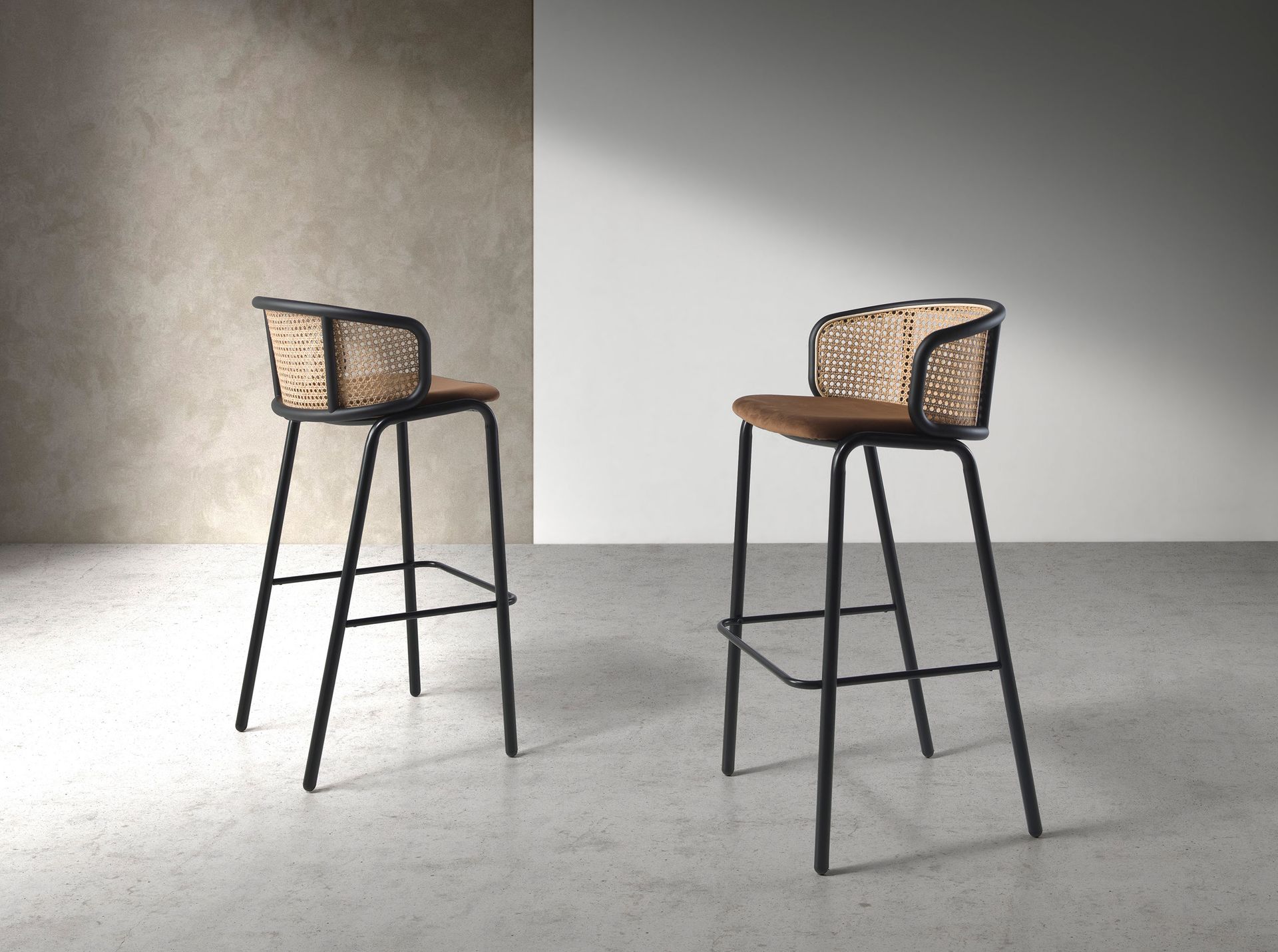 Bar stool Rattan velvet