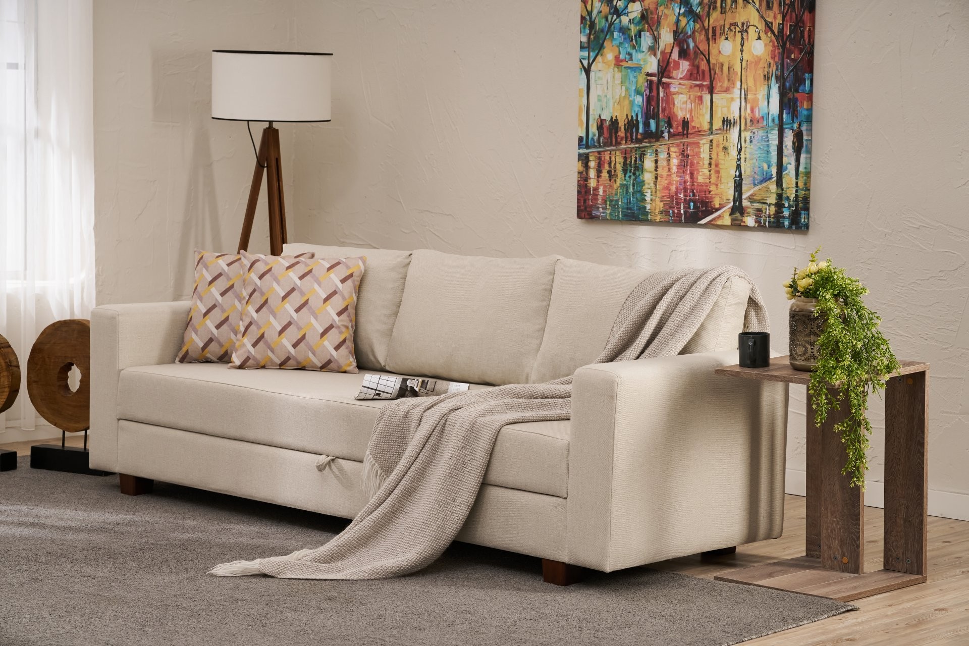 Aly Sofa Bed 3-Seater Cream