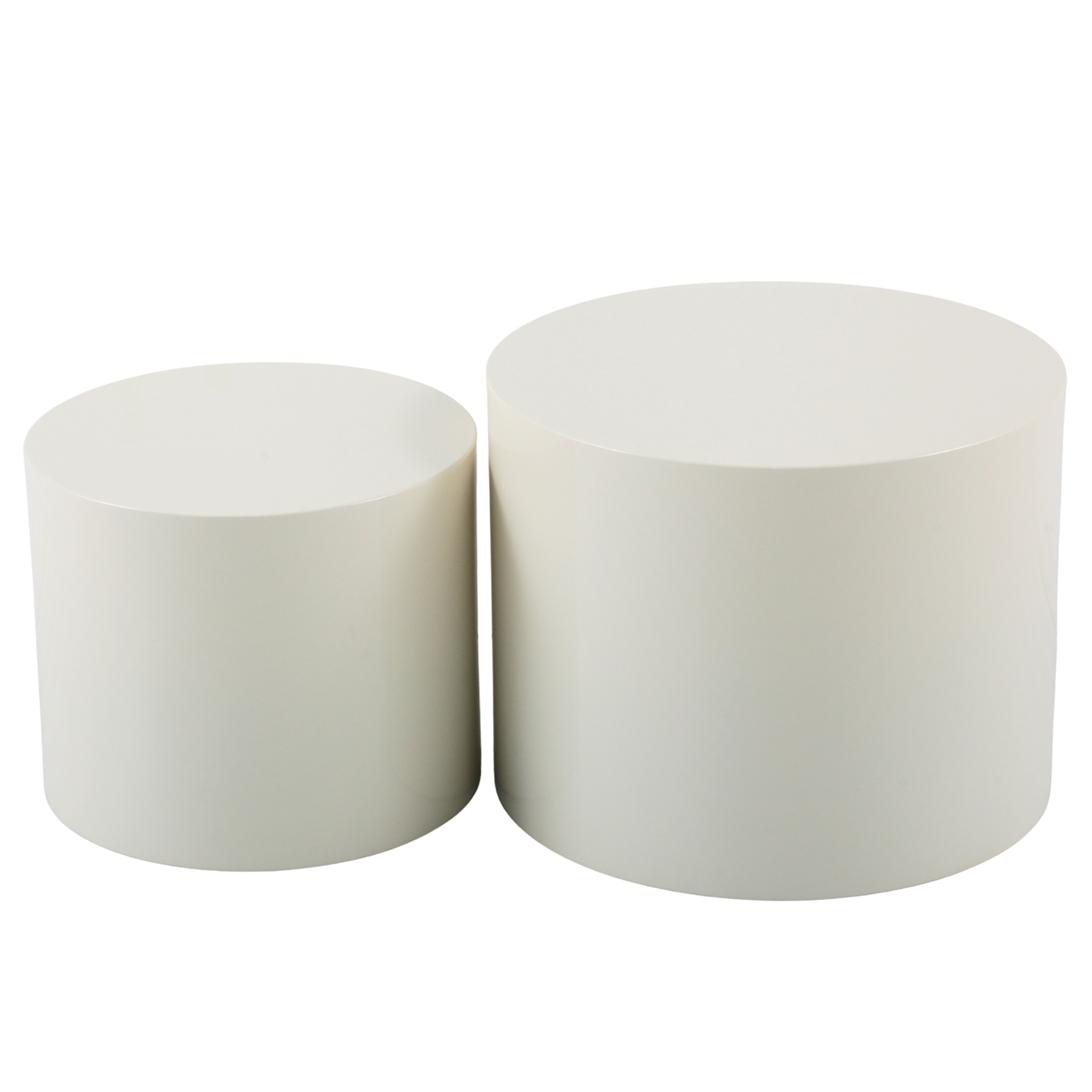 2x Beistelltisch Elipse Rund Hochglanz Beige