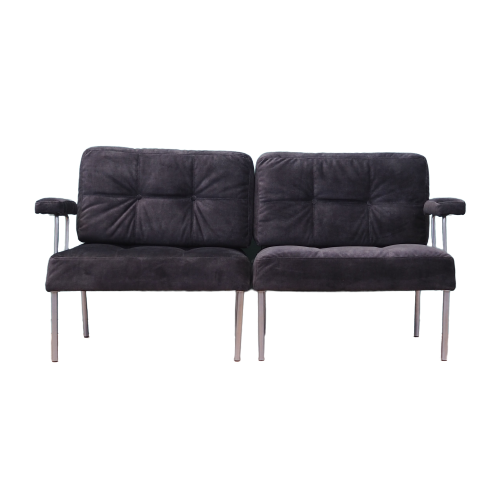 Vintage Modulsofa Metall Samt Schwarz 1960er Jahre