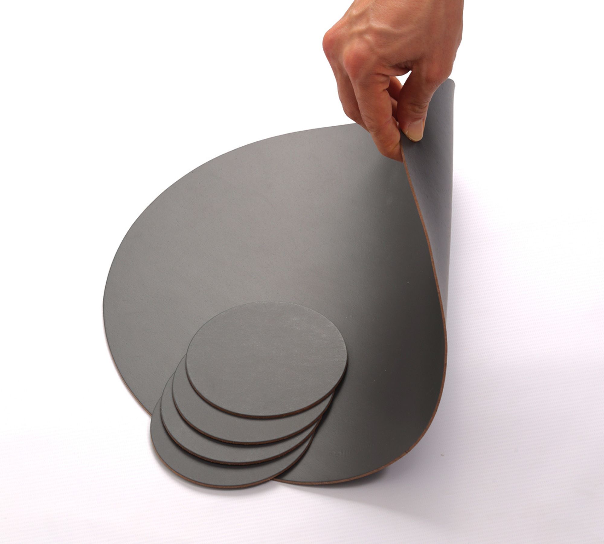 Rundes Tischset Ruca 100% Recyceltes Leder Grau