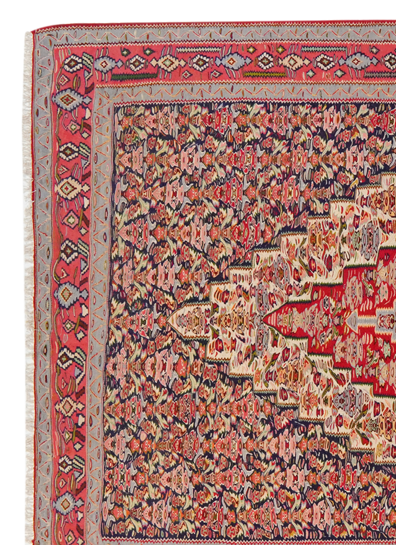 Kilim Senneh Teppich Braun Rot