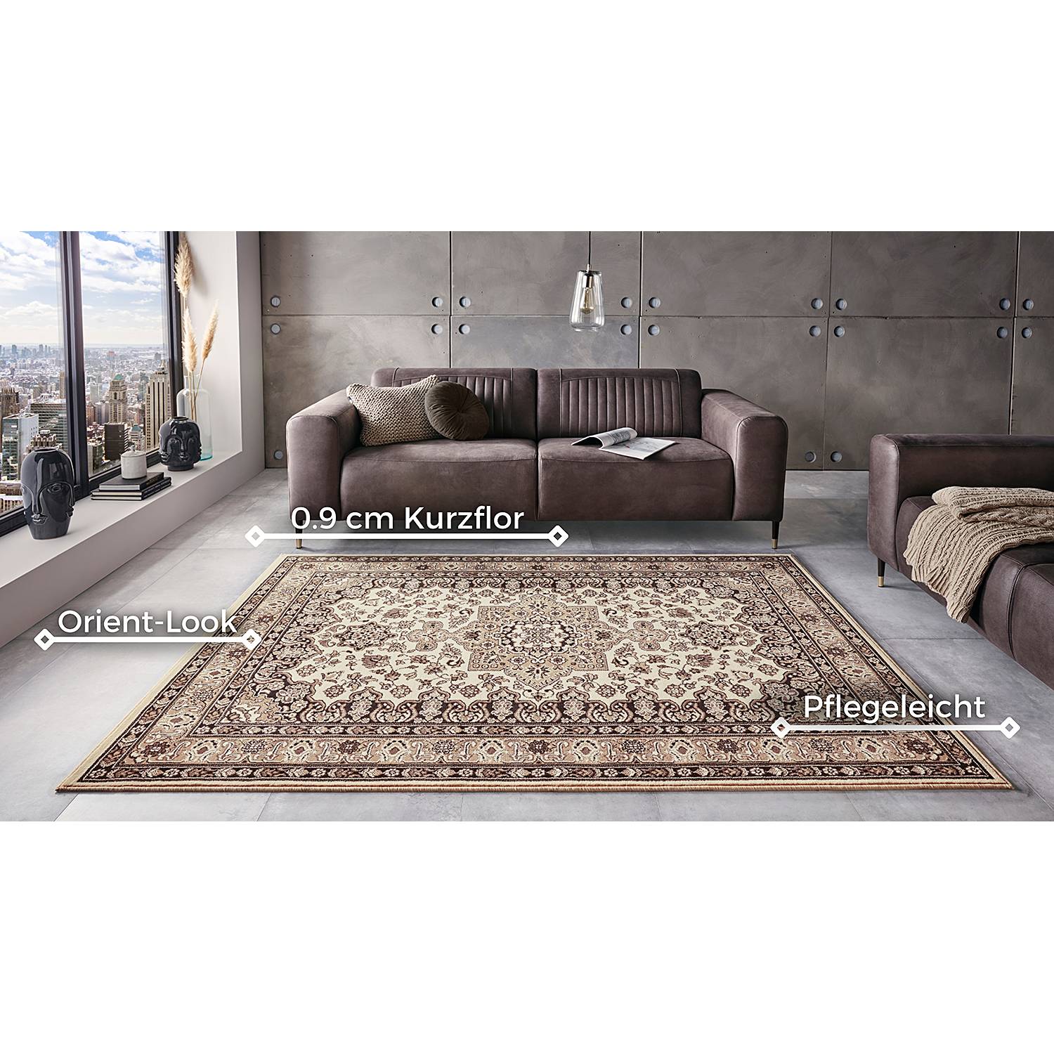 Kurzflorteppich Parun Täbriz Beige 80 x 150 cm