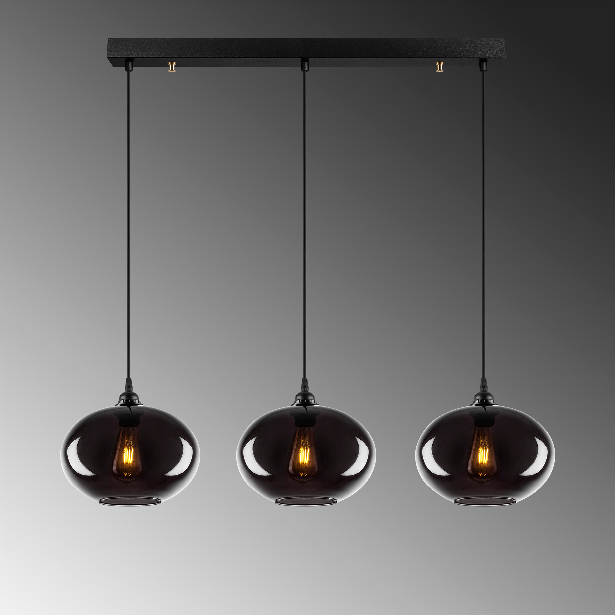 Pendant lamp 3 elements metal smoke-colored
