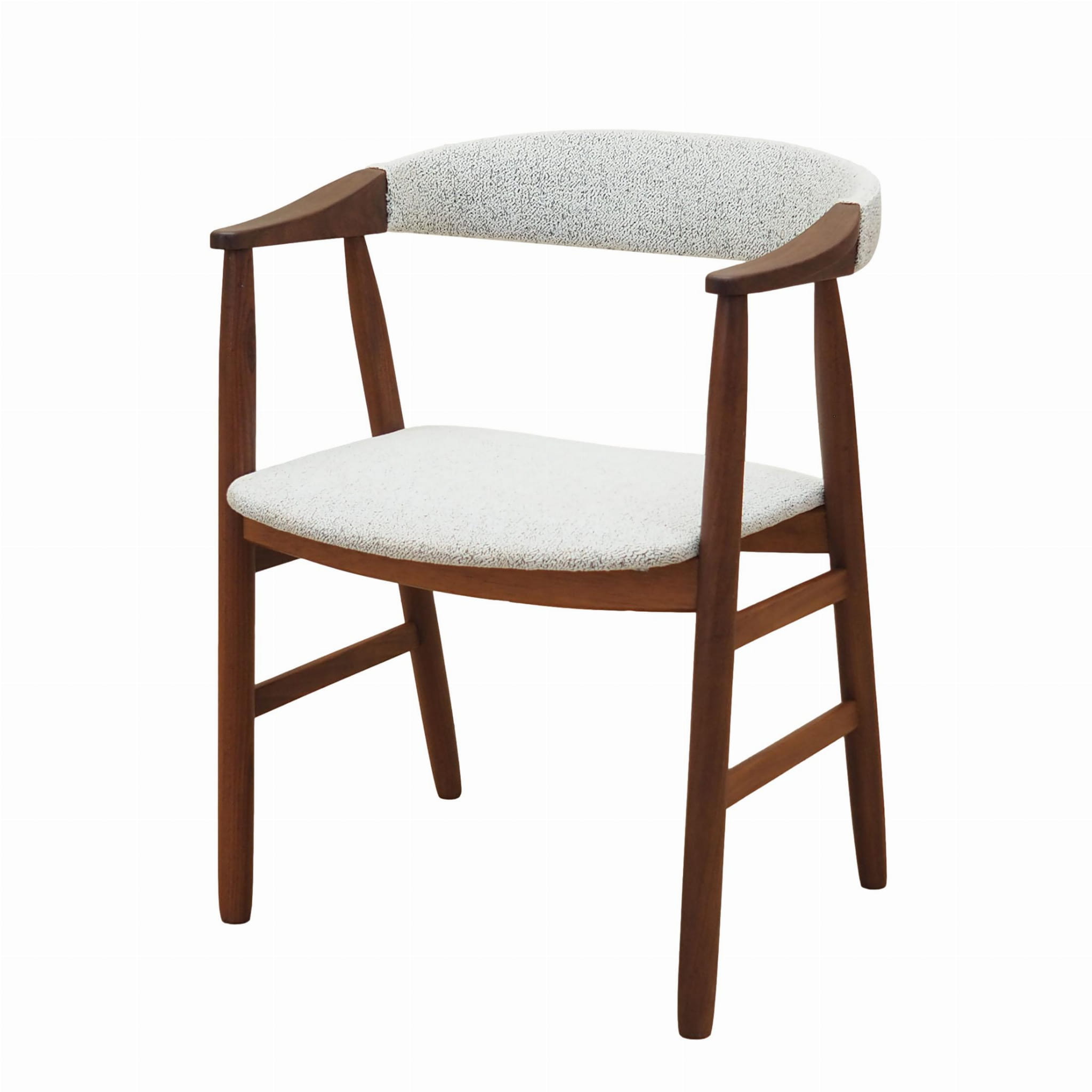 Sedia vintage con braccioli in teak bianco anni '70