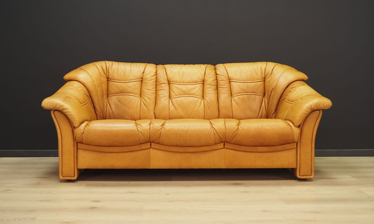 Vintage Sofa 3-Sitzer und Sessel Leder Cognac 1970er Jahre