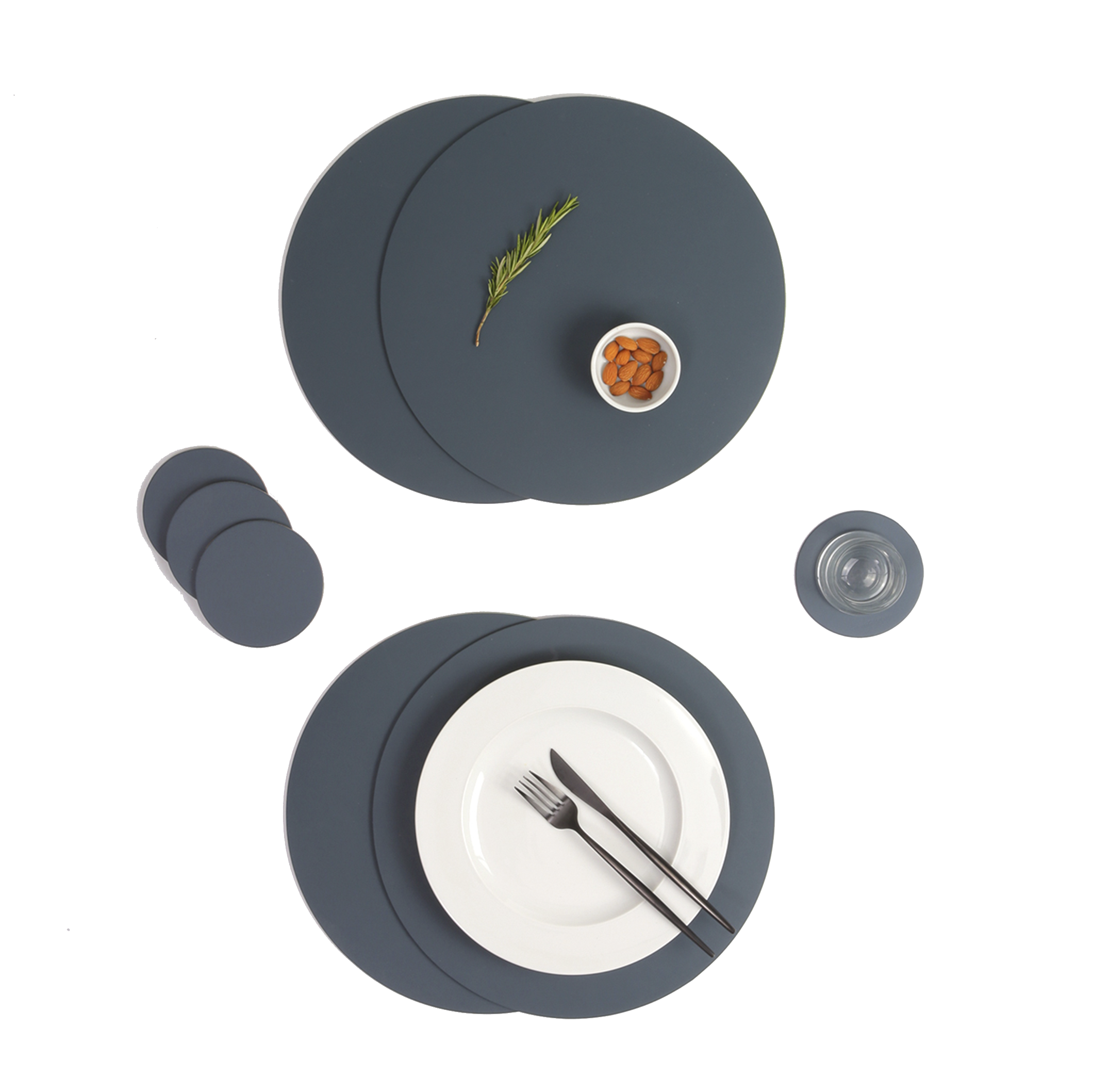 4x Sottobicchieri Tondi 100% Pelle Riciclata Petrolio