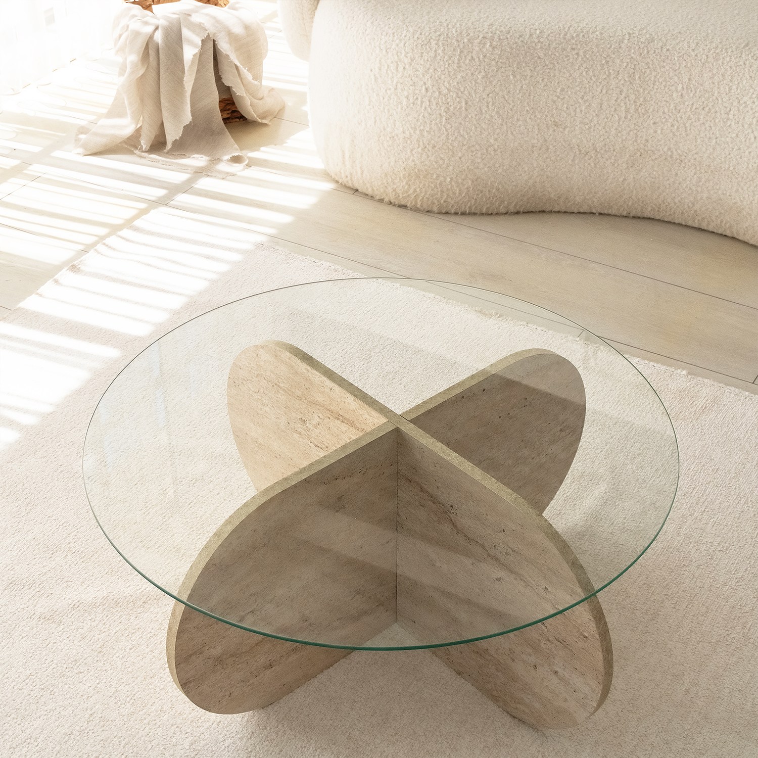 Bubble Couchtisch Sicherheitsglas Steinoptik Ø 75cm