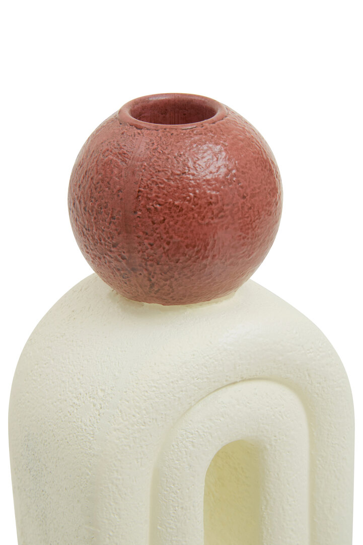 Candle holder Stone Cream Red